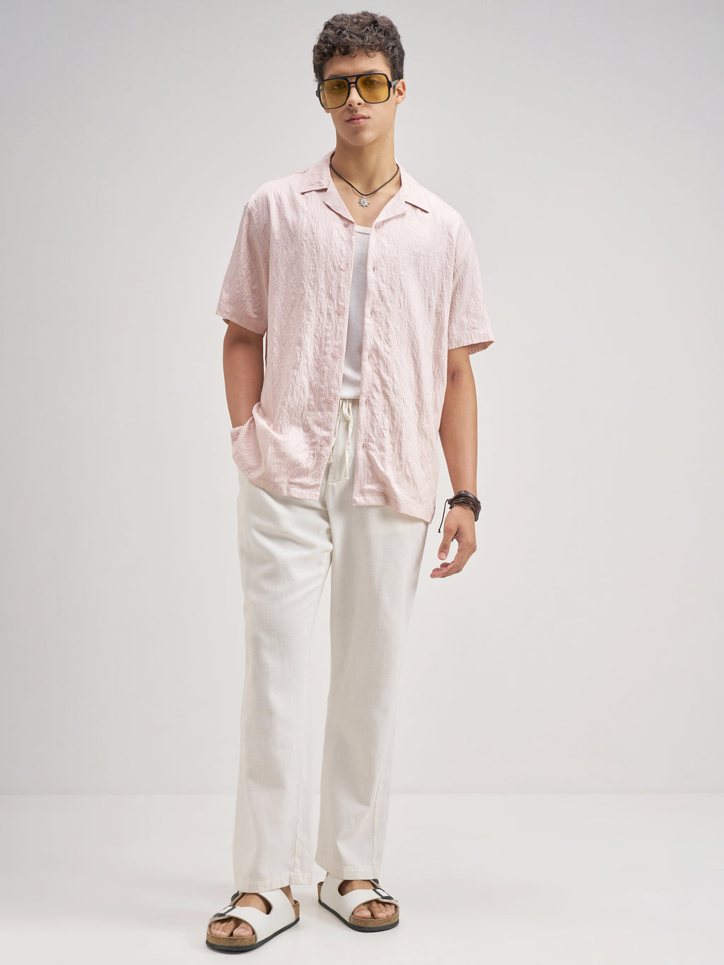 Highlander Men Pink Crushed Relaxed Fit Casual Shirt - Pink - Image 2