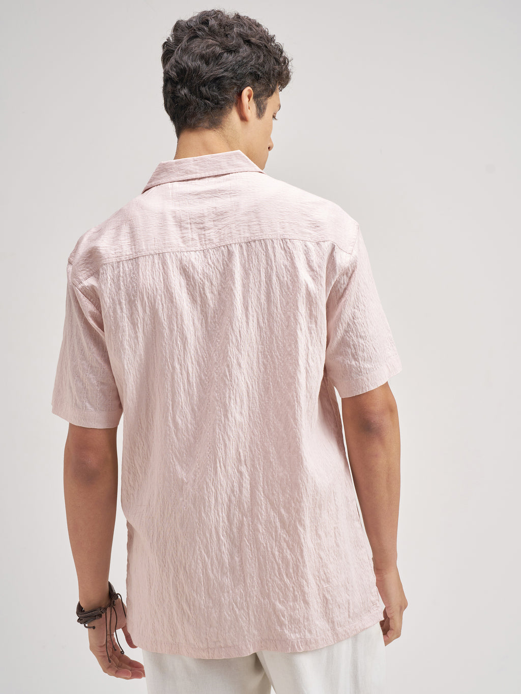 Highlander Men Pink Crushed Relaxed Fit Casual Shirt - Pink - Image 3