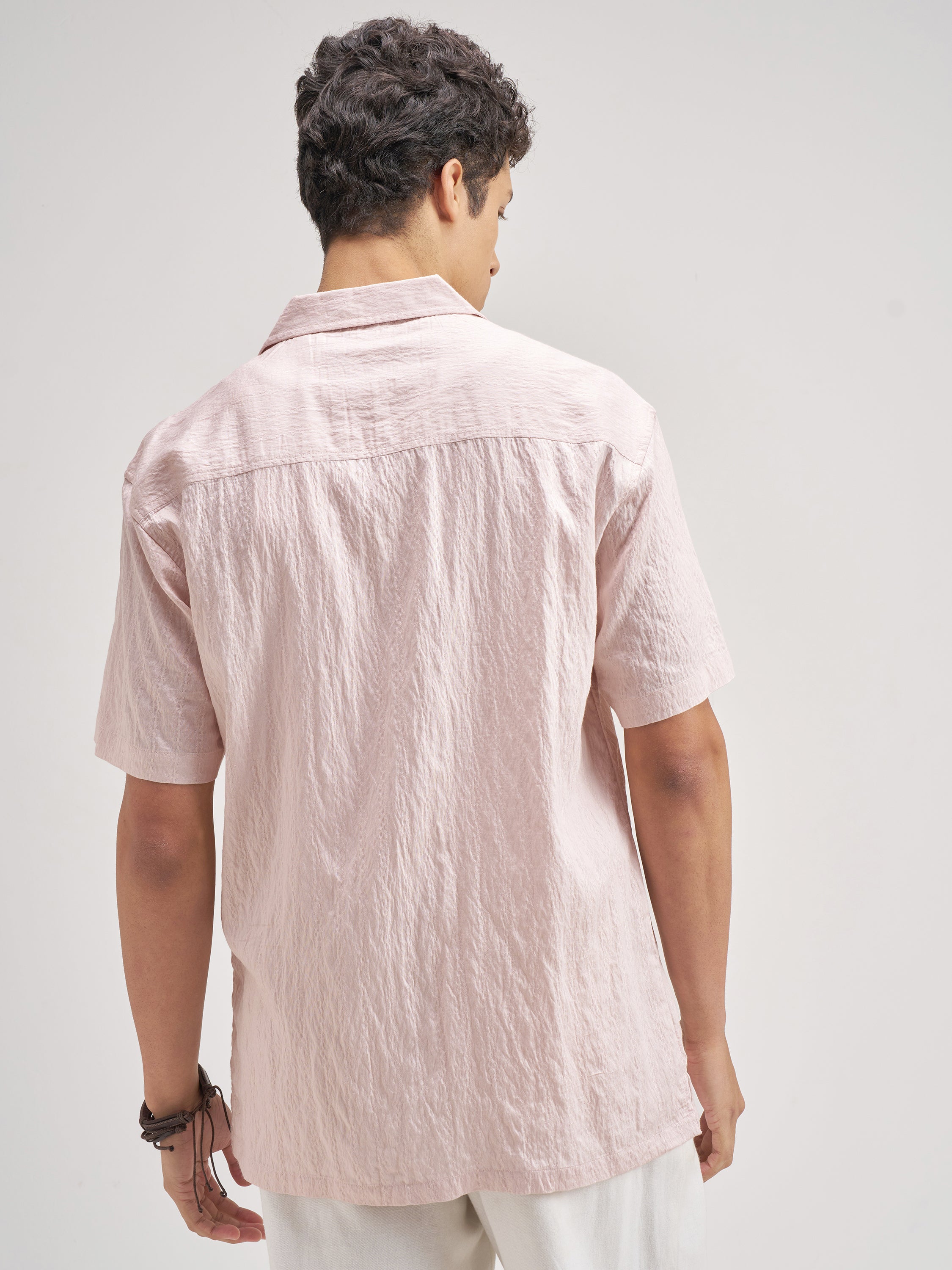 Highlander Men Pink Crushed Relaxed Fit Casual Shirt - Pink - Image 3