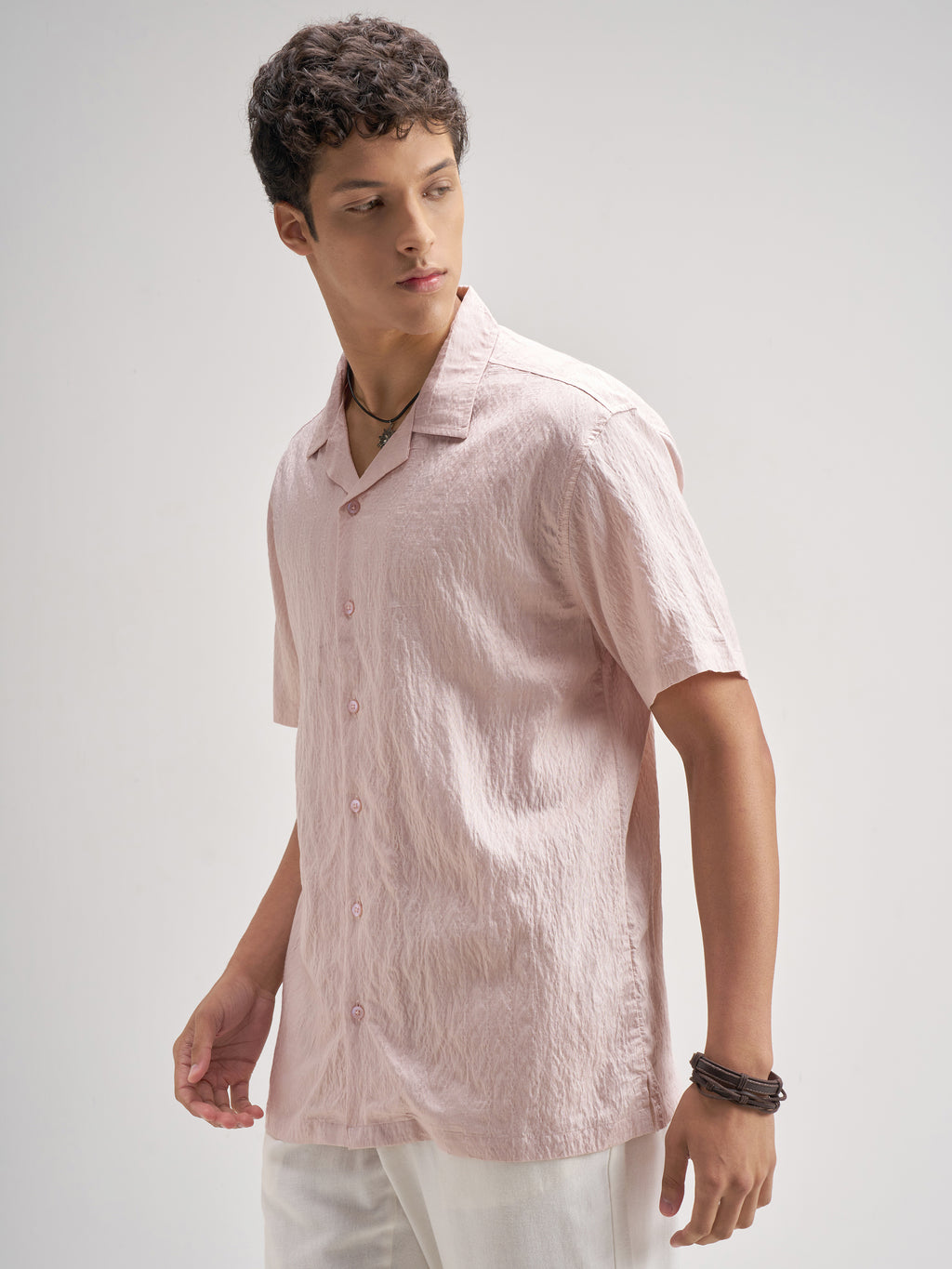 Highlander Men Pink Crushed Relaxed Fit Casual Shirt - Pink - Image 4