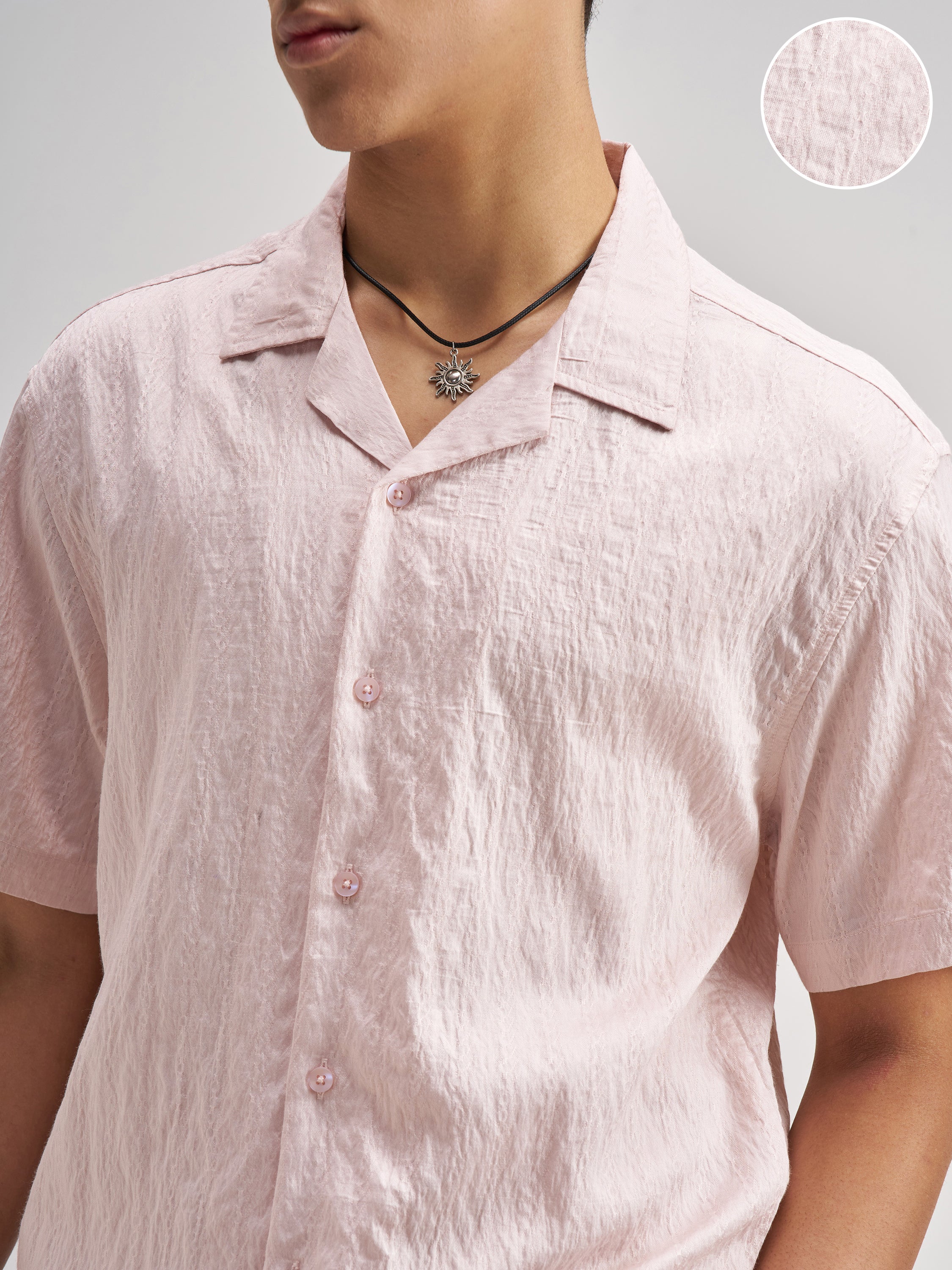 Highlander Men Pink Crushed Relaxed Fit Casual Shirt - Pink - Image 5