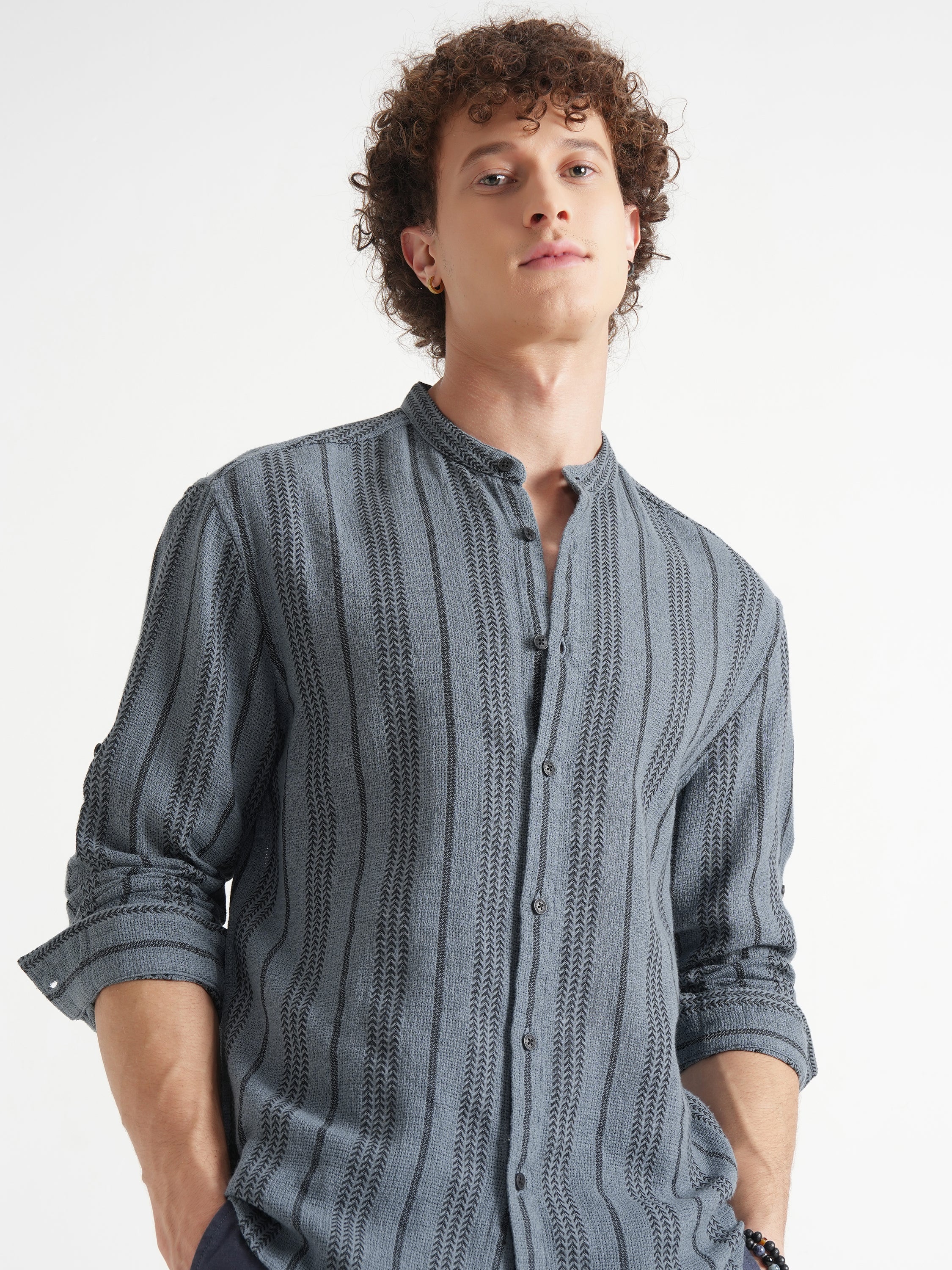 Highlander Men Blue Striped Relaxed Fit Casual Shirt - Blue - Image 1