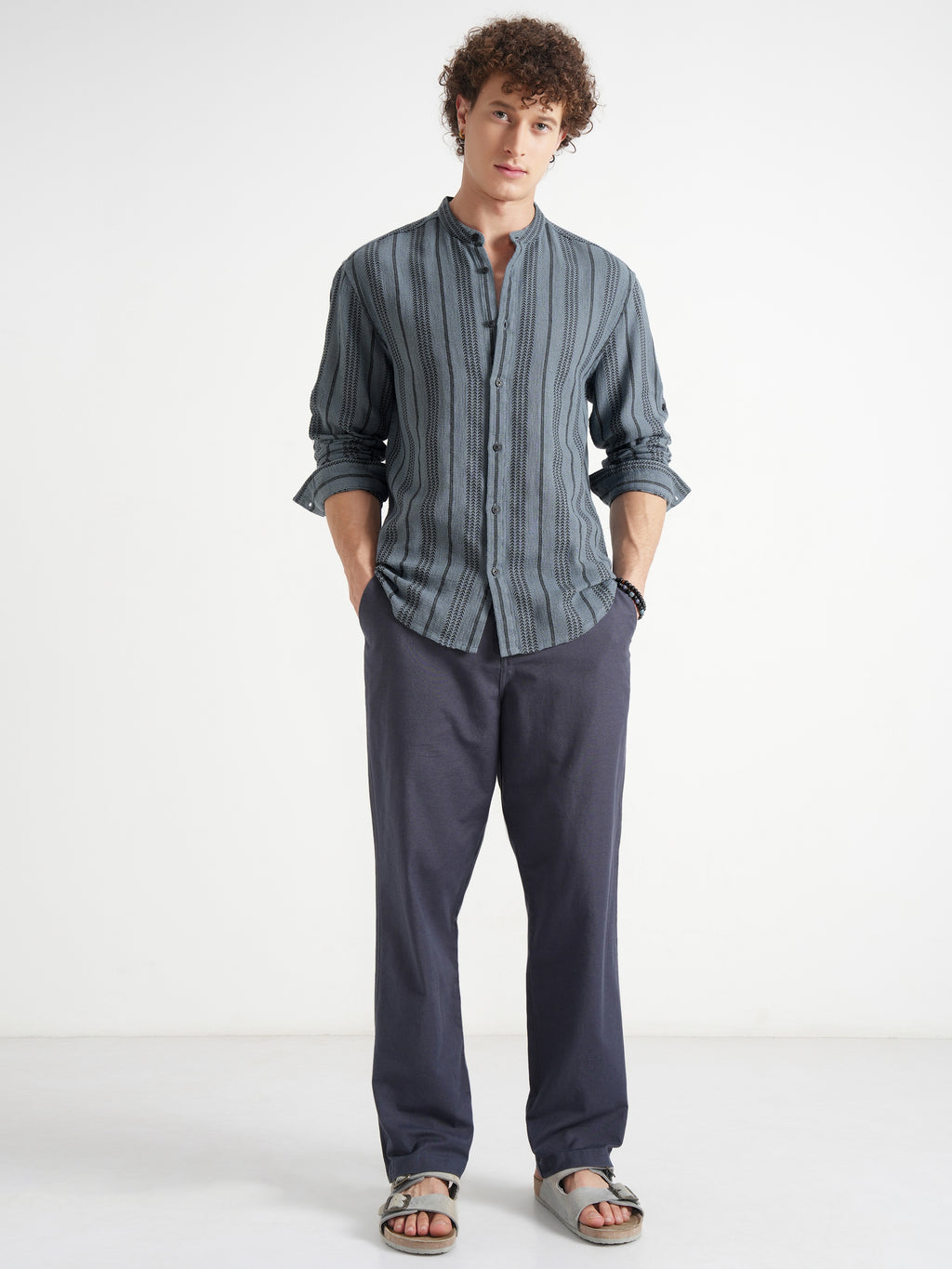 Highlander Men Blue Striped Relaxed Fit Casual Shirt - Blue - Image 2