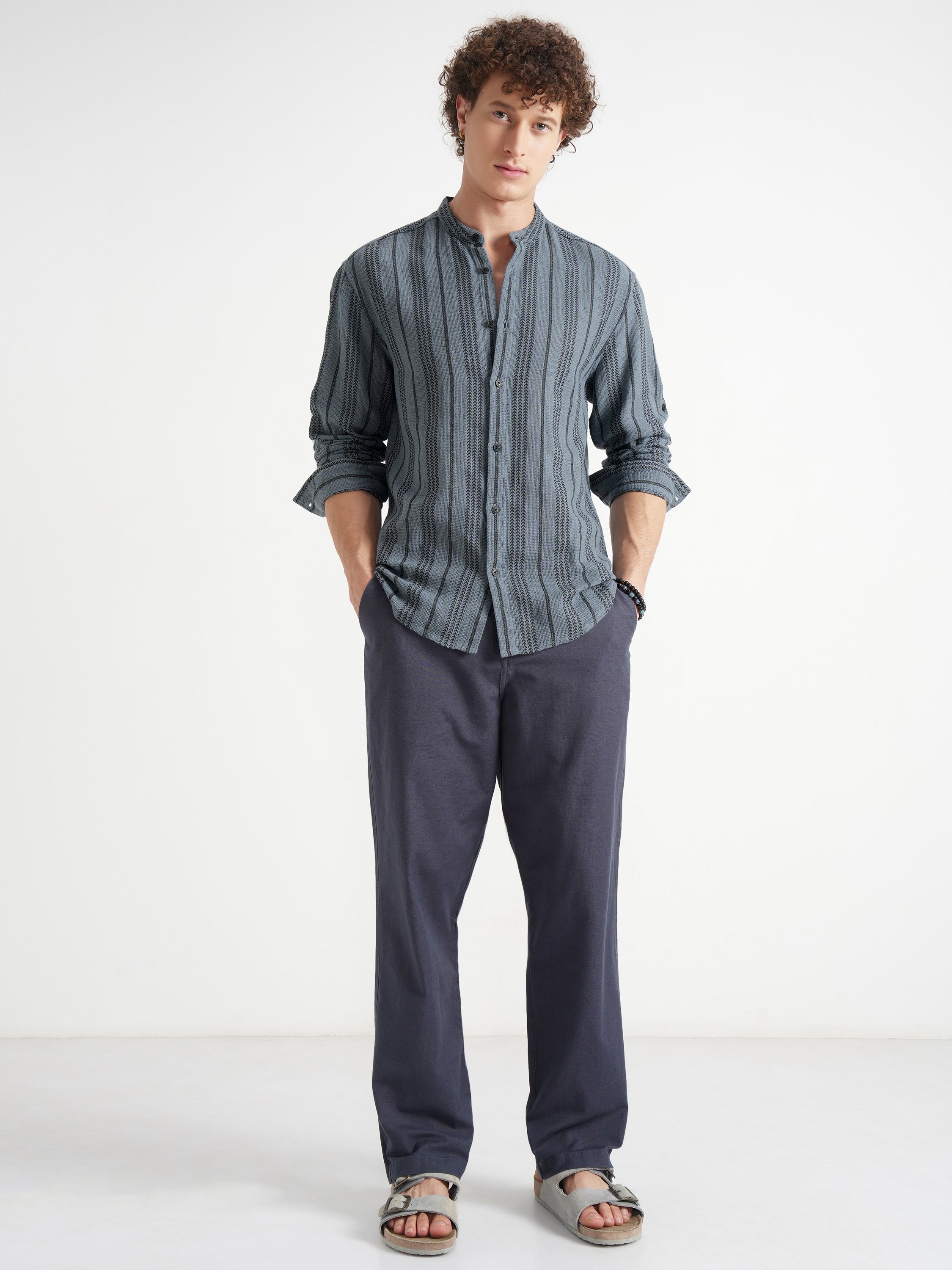 Highlander Men Blue Striped Relaxed Fit Casual Shirt - Blue - Image 2