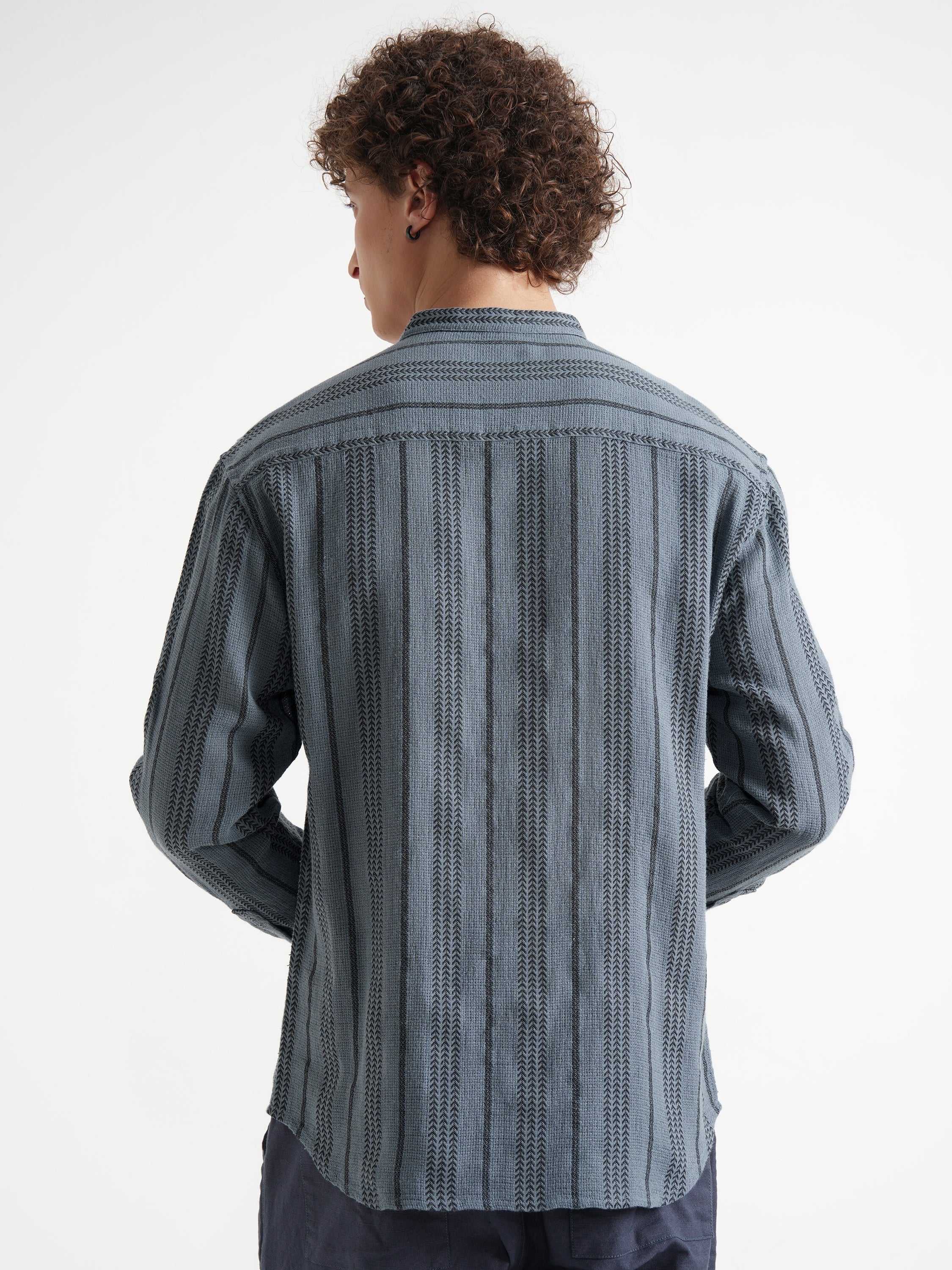 Highlander Men Blue Striped Relaxed Fit Casual Shirt - Blue - Image 3