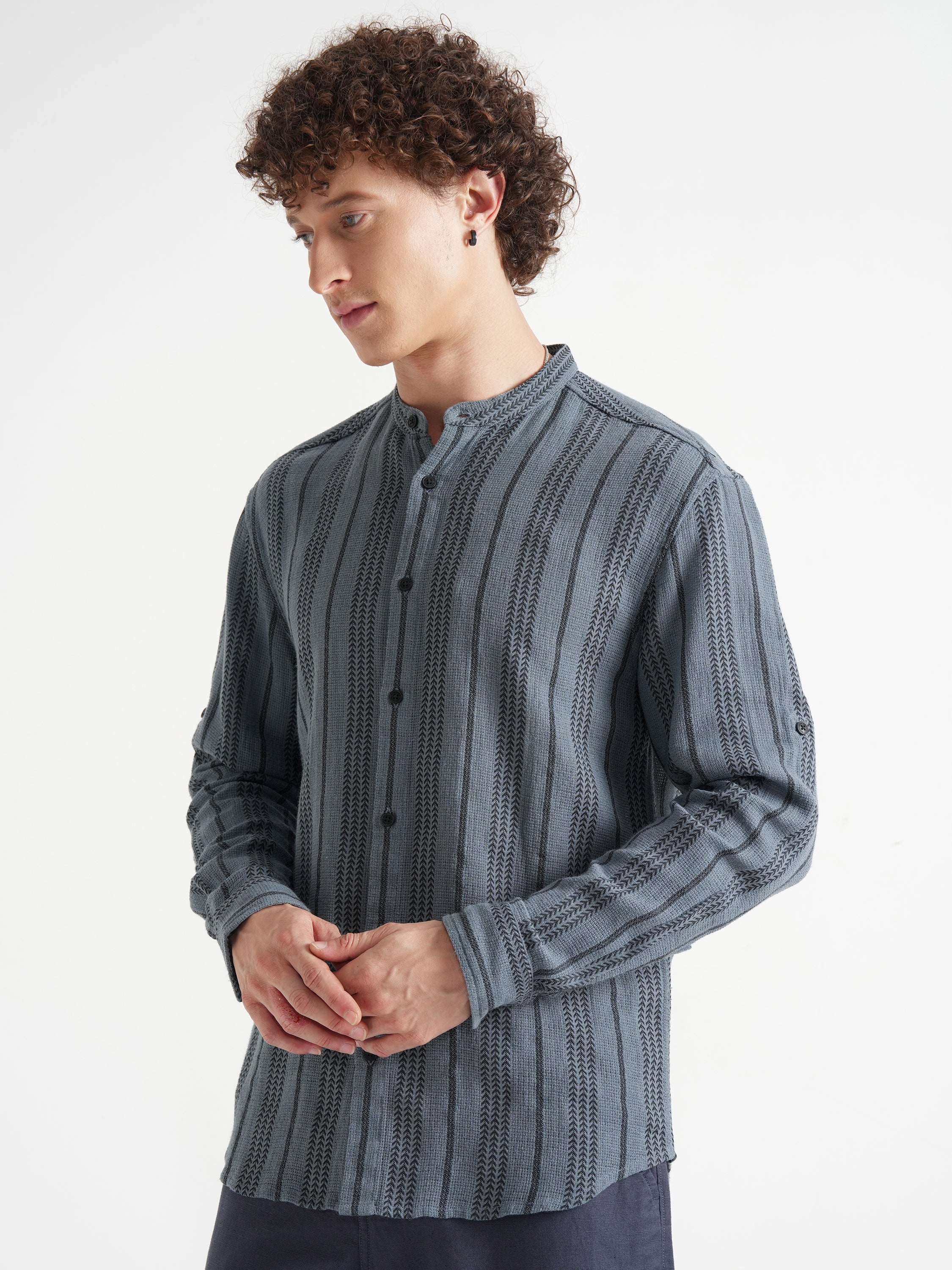 Highlander Men Blue Striped Relaxed Fit Casual Shirt - Blue - Image 4