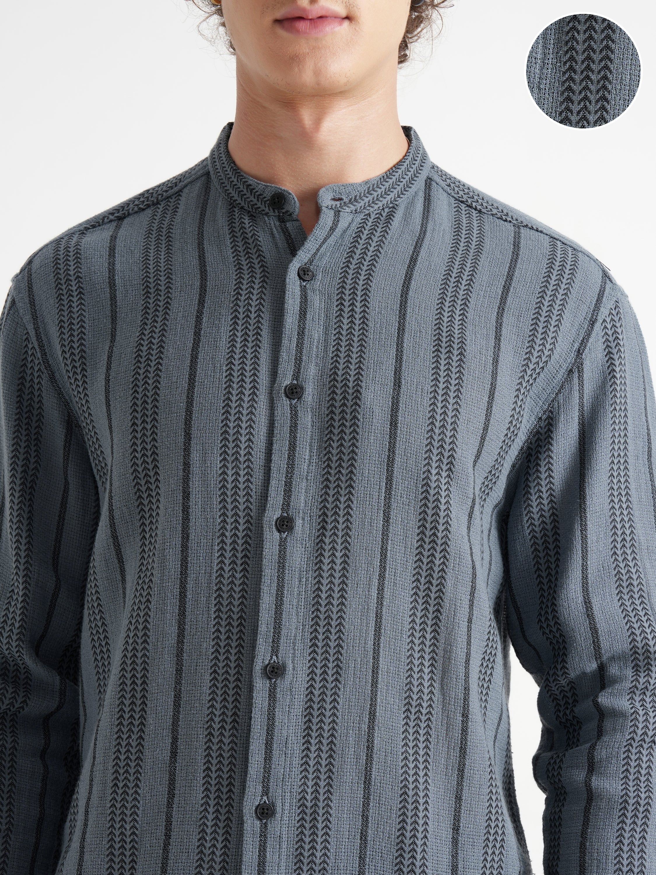 Highlander Men Blue Striped Relaxed Fit Casual Shirt - Blue - Image 5