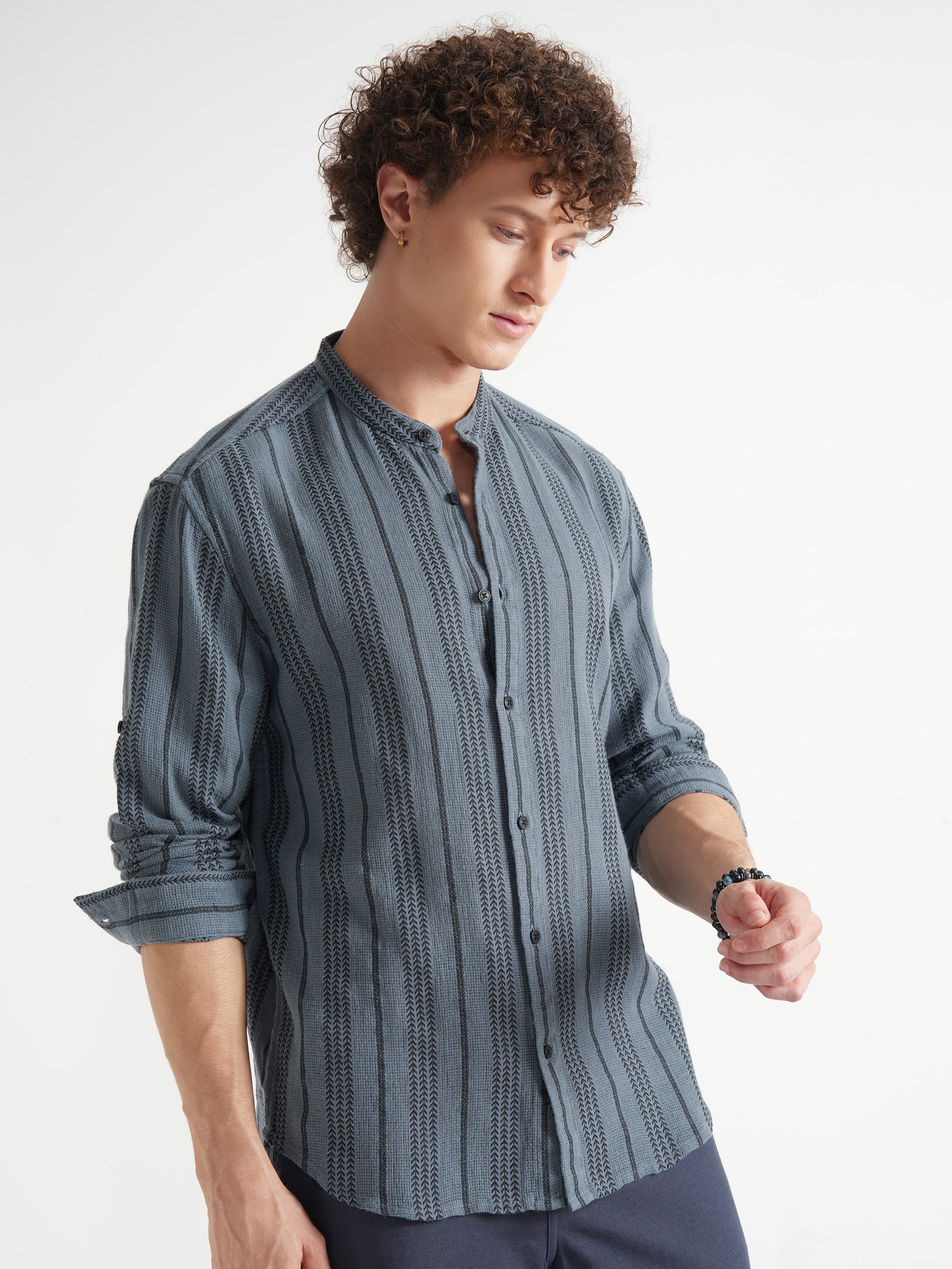 Highlander Men Blue Striped Relaxed Fit Casual Shirt - Blue - Image 6