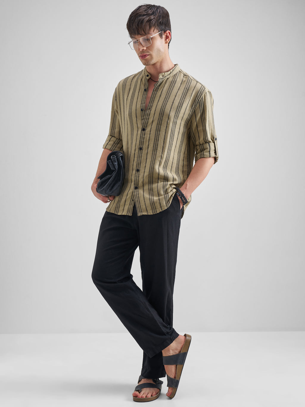 Highlander Men Khaki Striped Relaxed Fit Casual Shirt - Khaki - Image 2