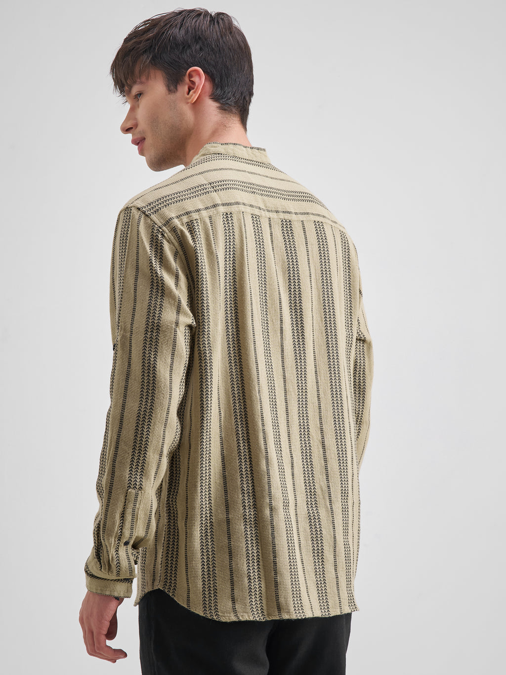 Highlander Men Khaki Striped Relaxed Fit Casual Shirt - Khaki - Image 3