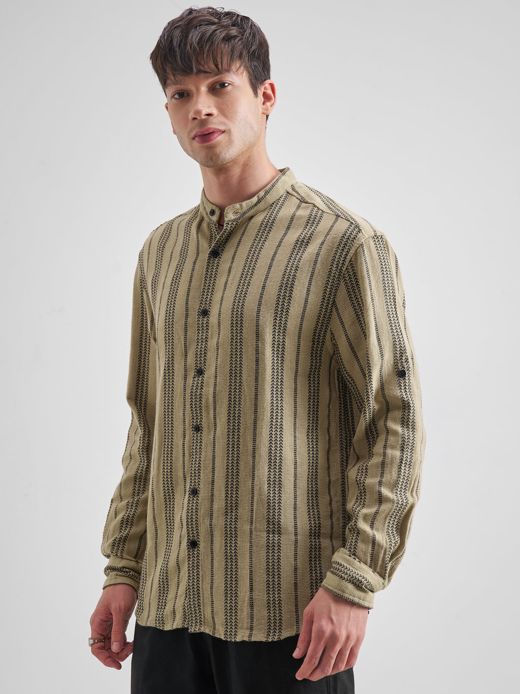Highlander Men Khaki Striped Relaxed Fit Casual Shirt - Khaki - Image 4