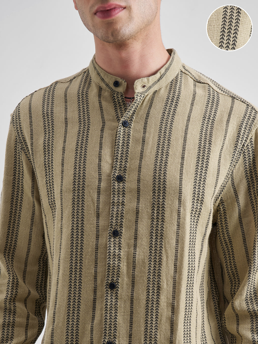 Highlander Men Khaki Striped Relaxed Fit Casual Shirt - Khaki - Image 5