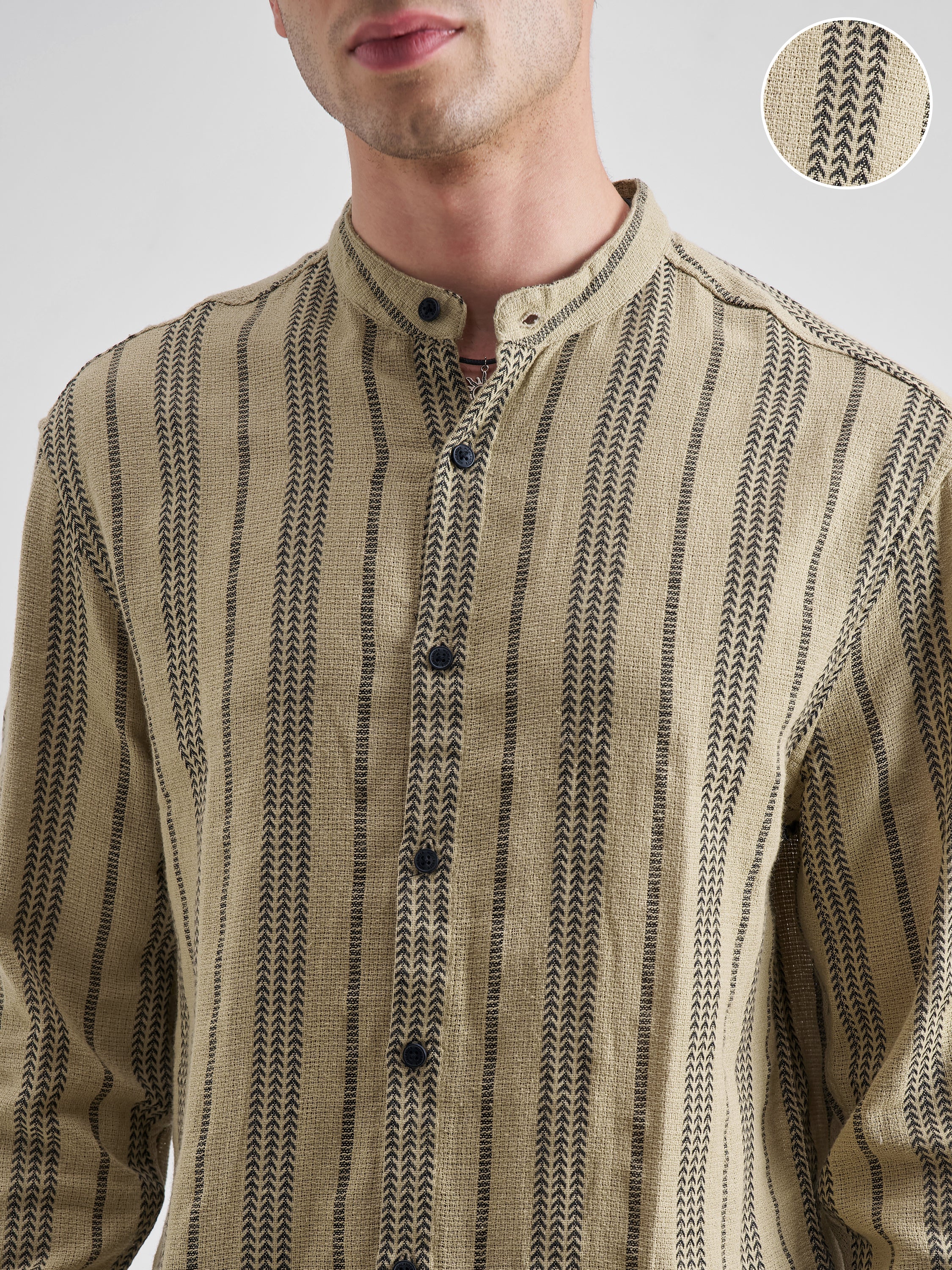 Highlander Men Khaki Striped Relaxed Fit Casual Shirt - Khaki - Image 5