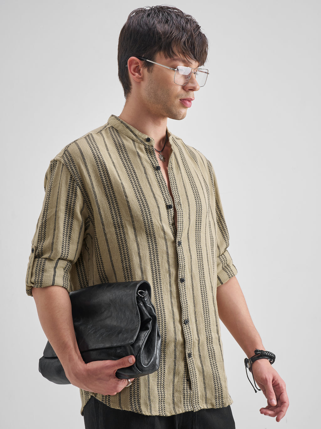 Highlander Men Khaki Striped Relaxed Fit Casual Shirt - Khaki - Image 6