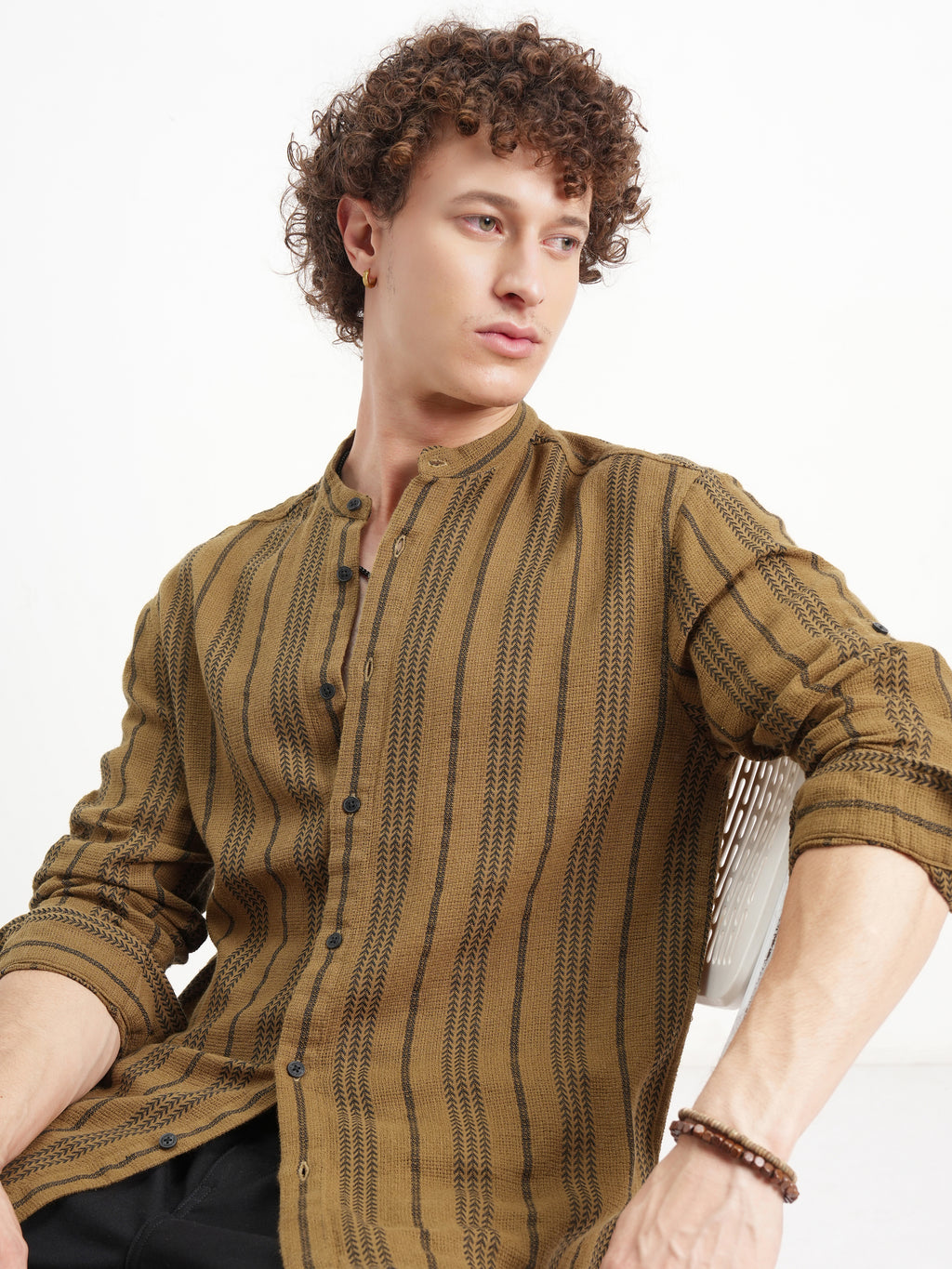 Highlander Men Mustard Striped Relaxed Fit Casual Shirt - Mustard - Image 1