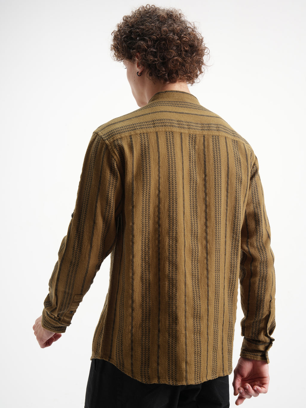 Highlander Men Mustard Striped Relaxed Fit Casual Shirt - Mustard - Image 3