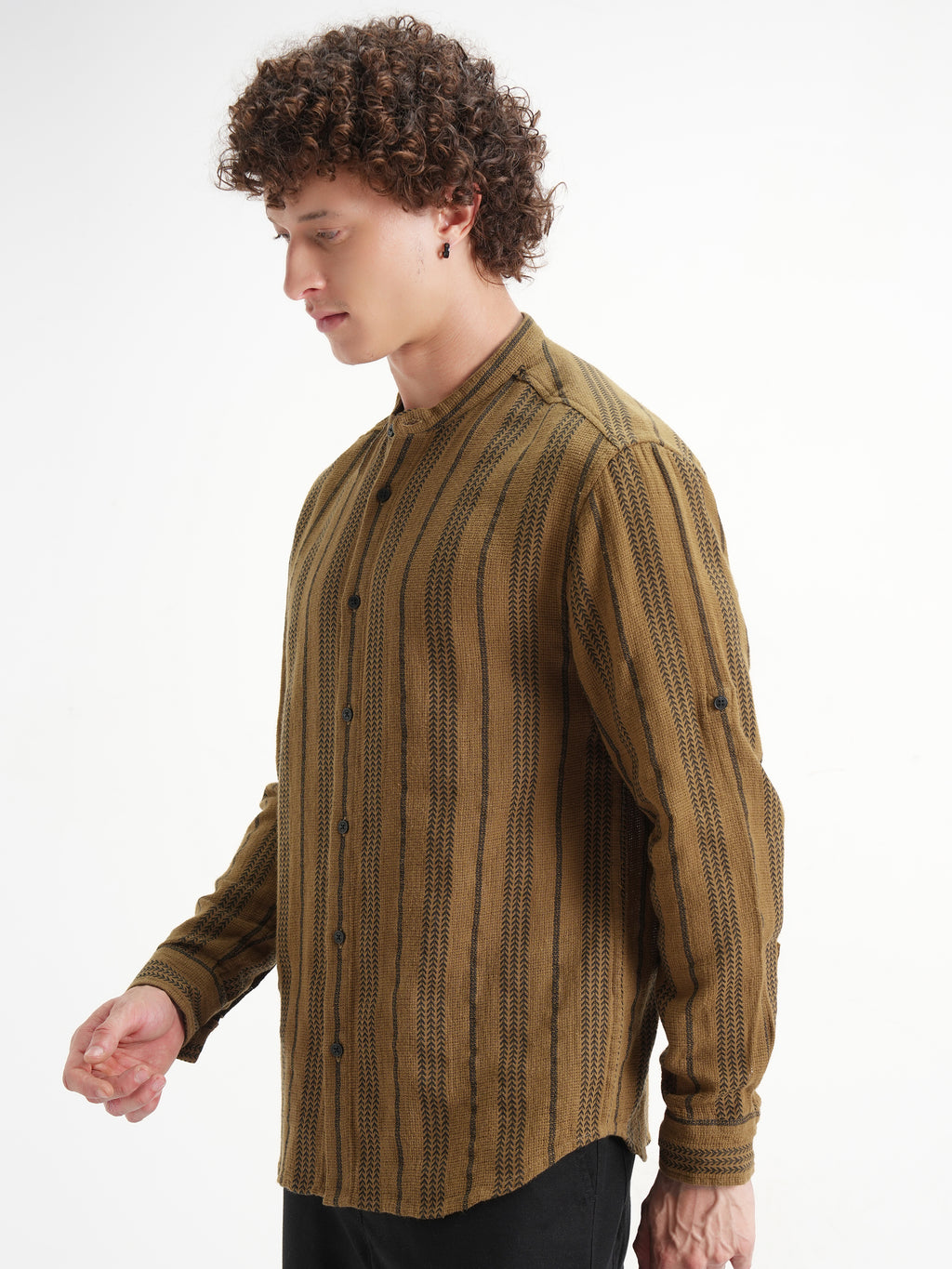 Highlander Men Mustard Striped Relaxed Fit Casual Shirt - Mustard - Image 4