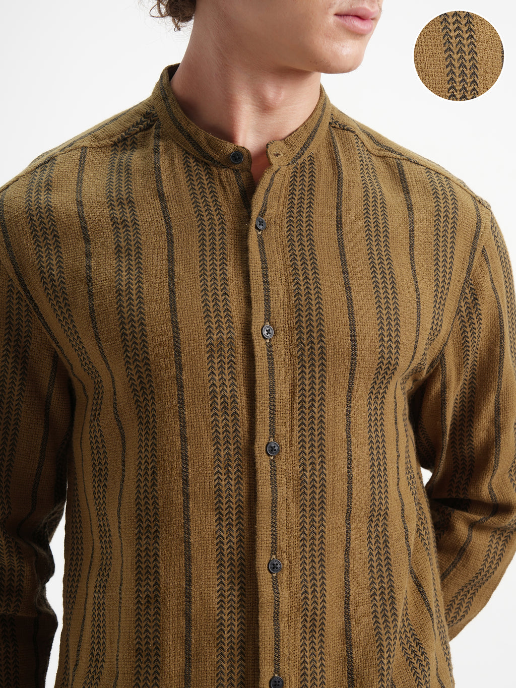 Highlander Men Mustard Striped Relaxed Fit Casual Shirt - Mustard - Image 5