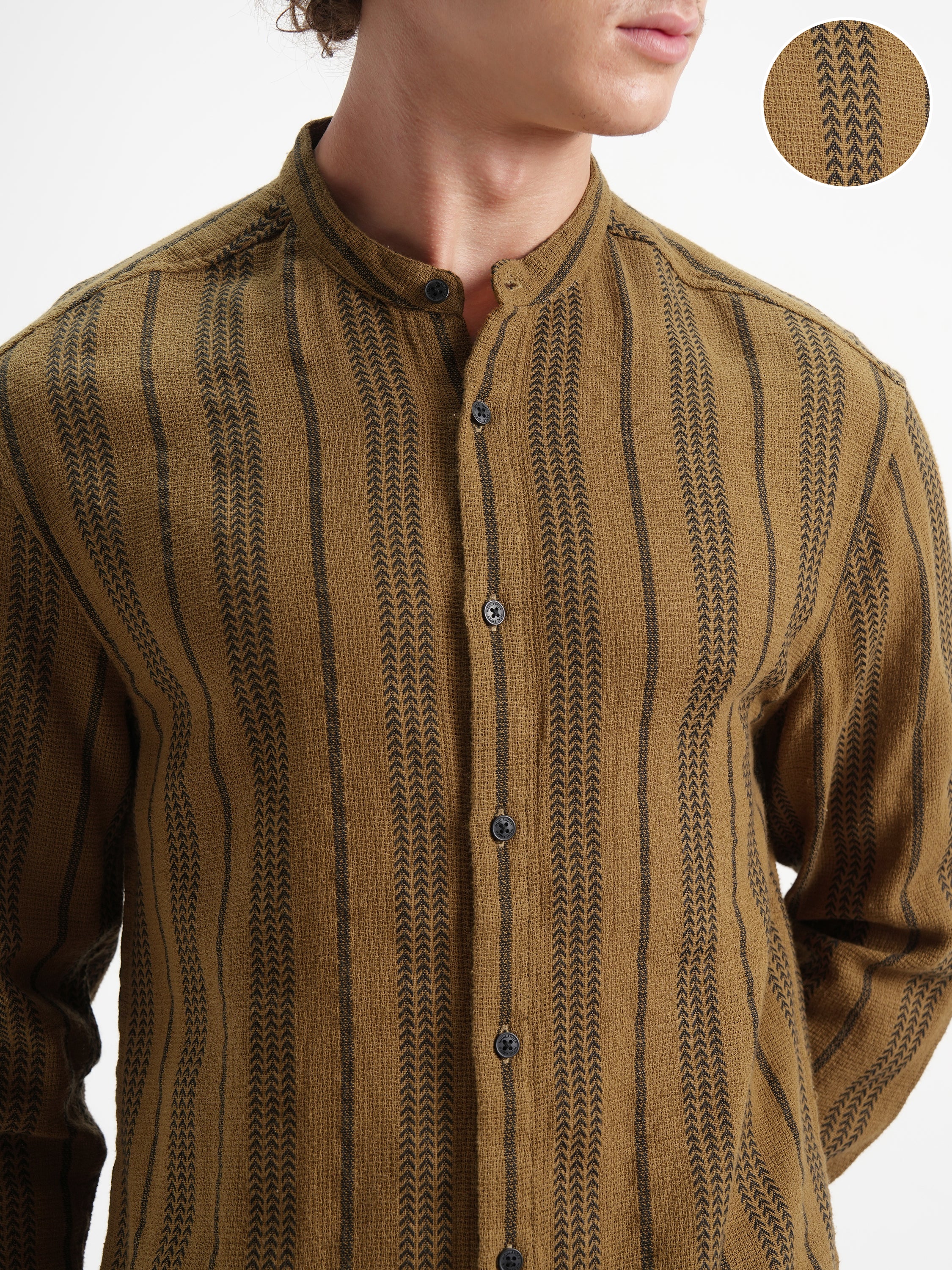 Highlander Men Mustard Striped Relaxed Fit Casual Shirt - Mustard - Image 5