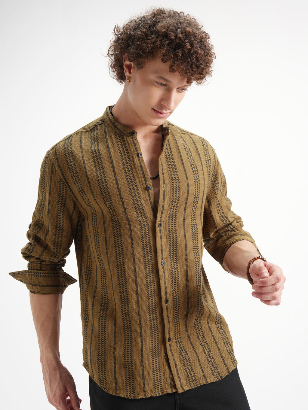 Highlander Men Mustard Striped Relaxed Fit Casual Shirt - Mustard - Image 6