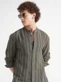 Highlander Men Olive Striped Relaxed Fit Casual Shirt - Olive - Image 1