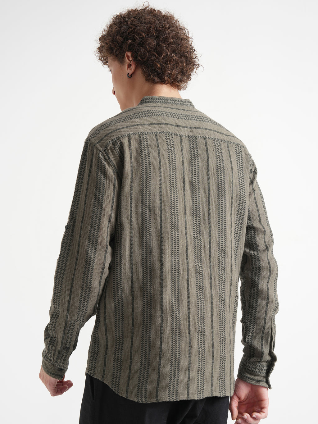 Highlander Men Olive Striped Relaxed Fit Casual Shirt - Olive - Image 3