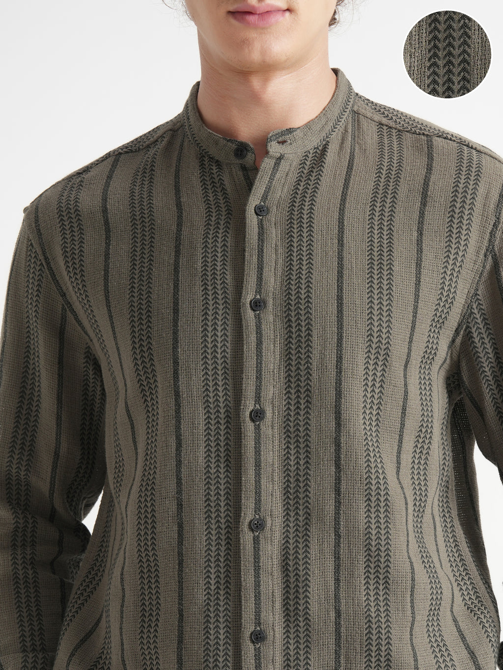 Highlander Men Olive Striped Relaxed Fit Casual Shirt - Olive - Image 5