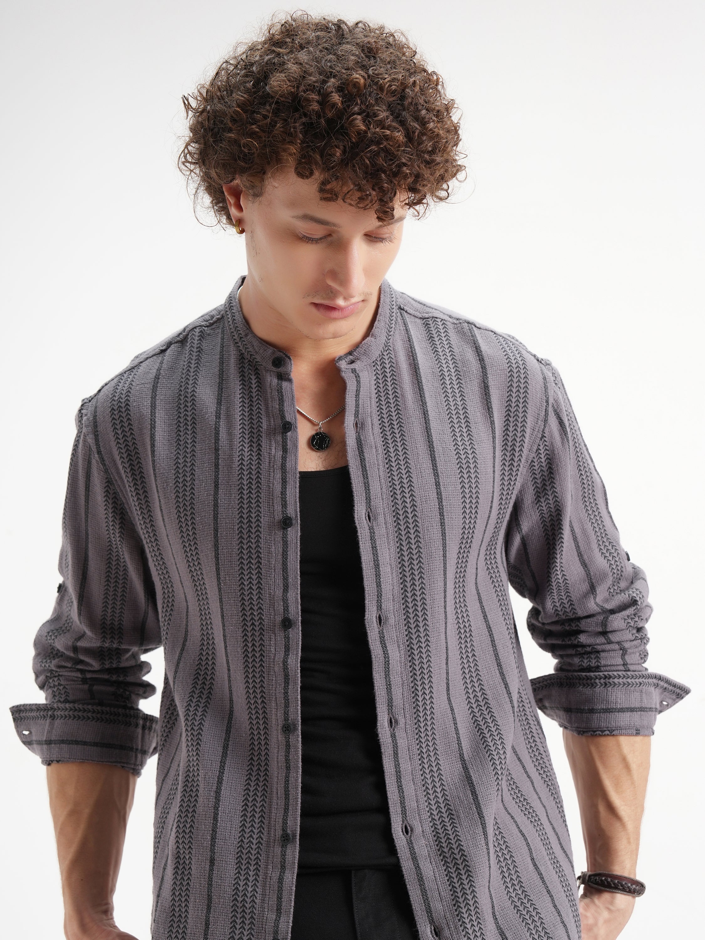 Highlander Men Lavender Striped Relaxed Fit Casual Shirt - Lavender - Image 1