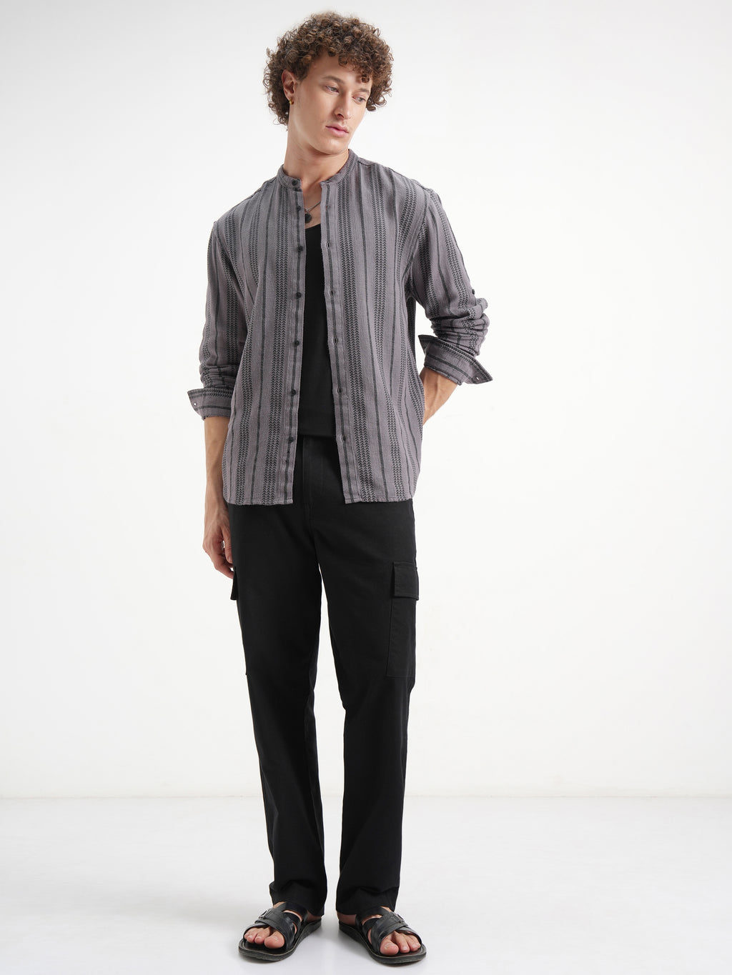 Highlander Men Lavender Striped Relaxed Fit Casual Shirt - Lavender - Image 2