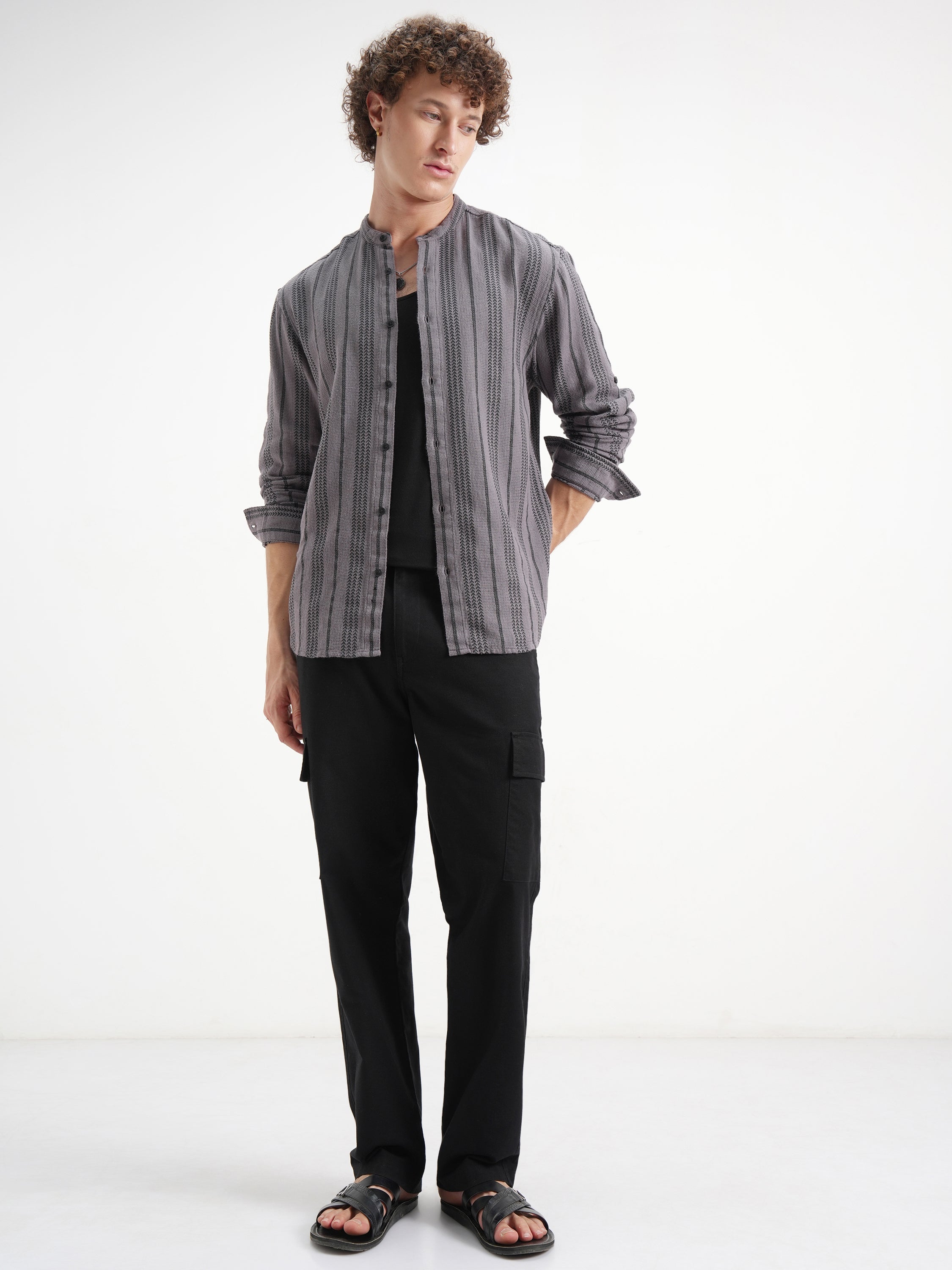 Highlander Men Lavender Striped Relaxed Fit Casual Shirt - Lavender - Image 2