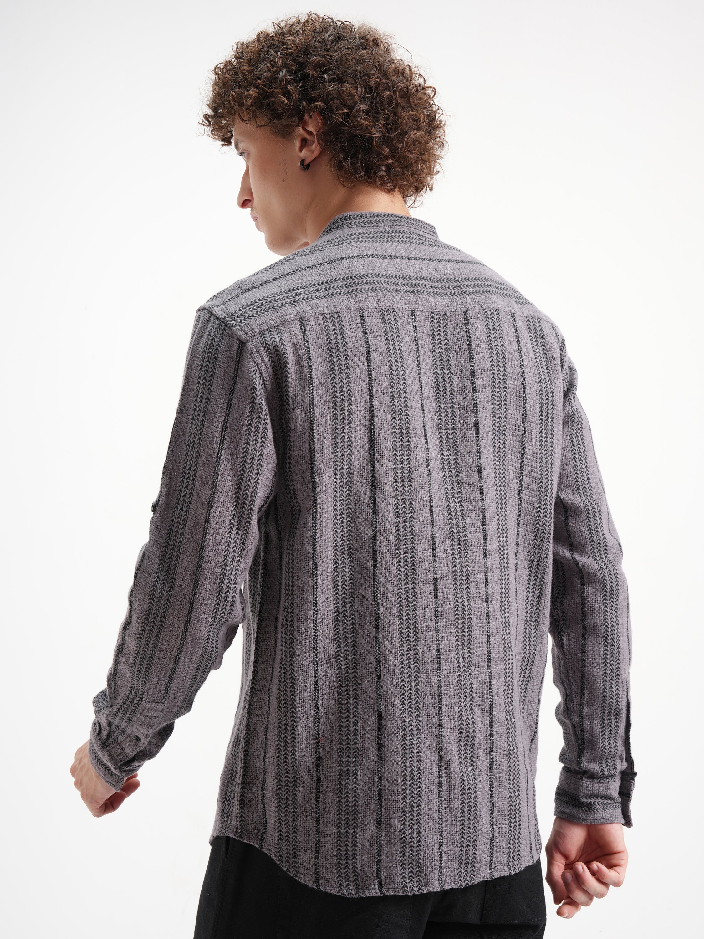 Highlander Men Lavender Striped Relaxed Fit Casual Shirt - Lavender - Image 3