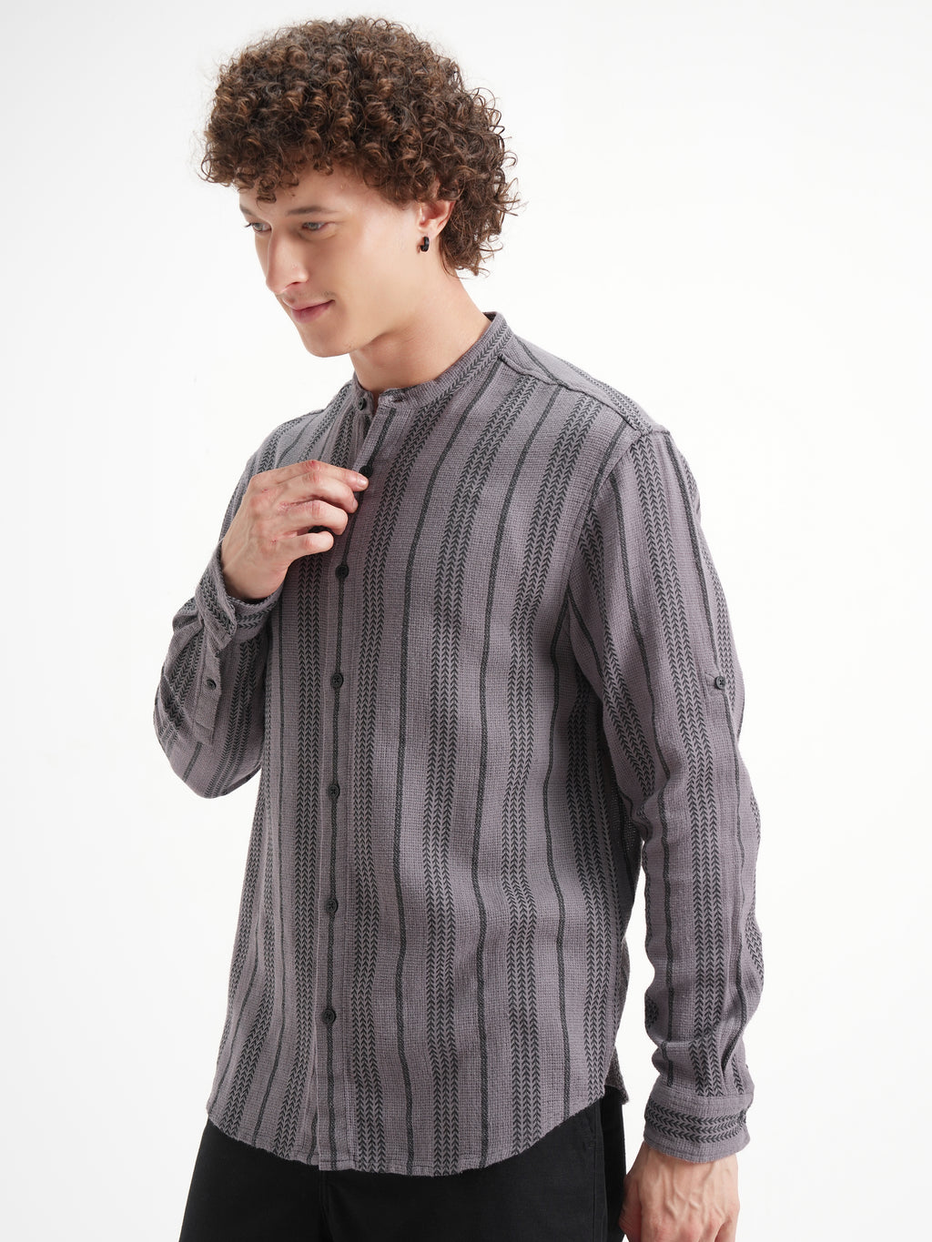 Highlander Men Lavender Striped Relaxed Fit Casual Shirt - Lavender - Image 4