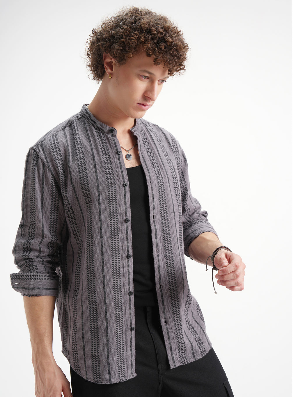 Highlander Men Lavender Striped Relaxed Fit Casual Shirt - Lavender - Image 6