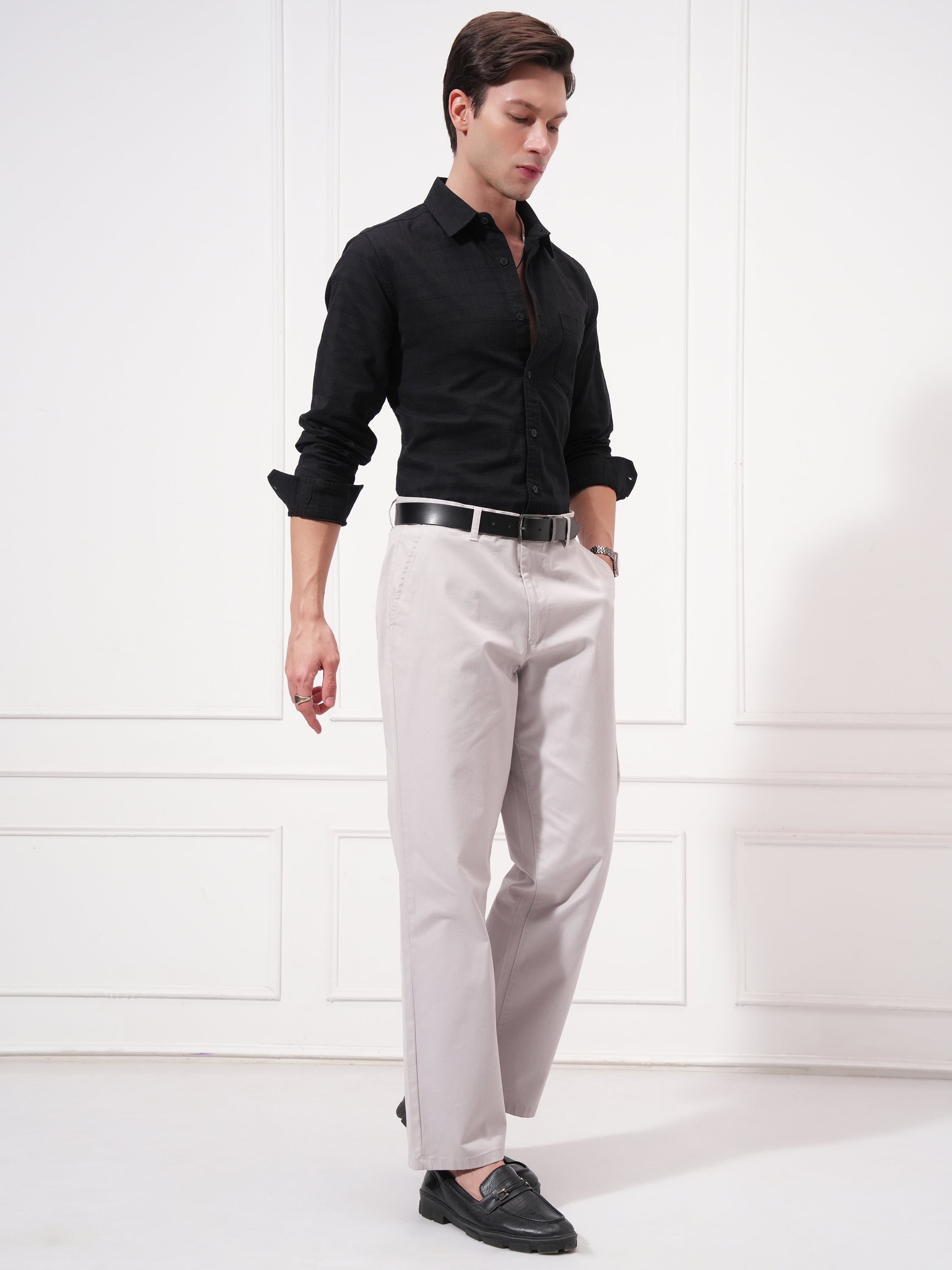 Highlander Men Black Self Design Slim Fit Casual Shirt - Black - Image 2