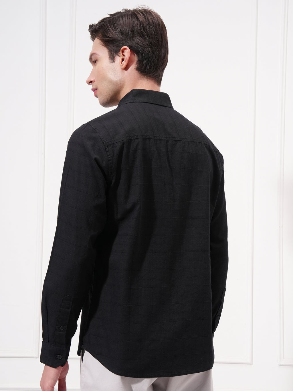 Highlander Men Black Self Design Slim Fit Casual Shirt - Black - Image 3
