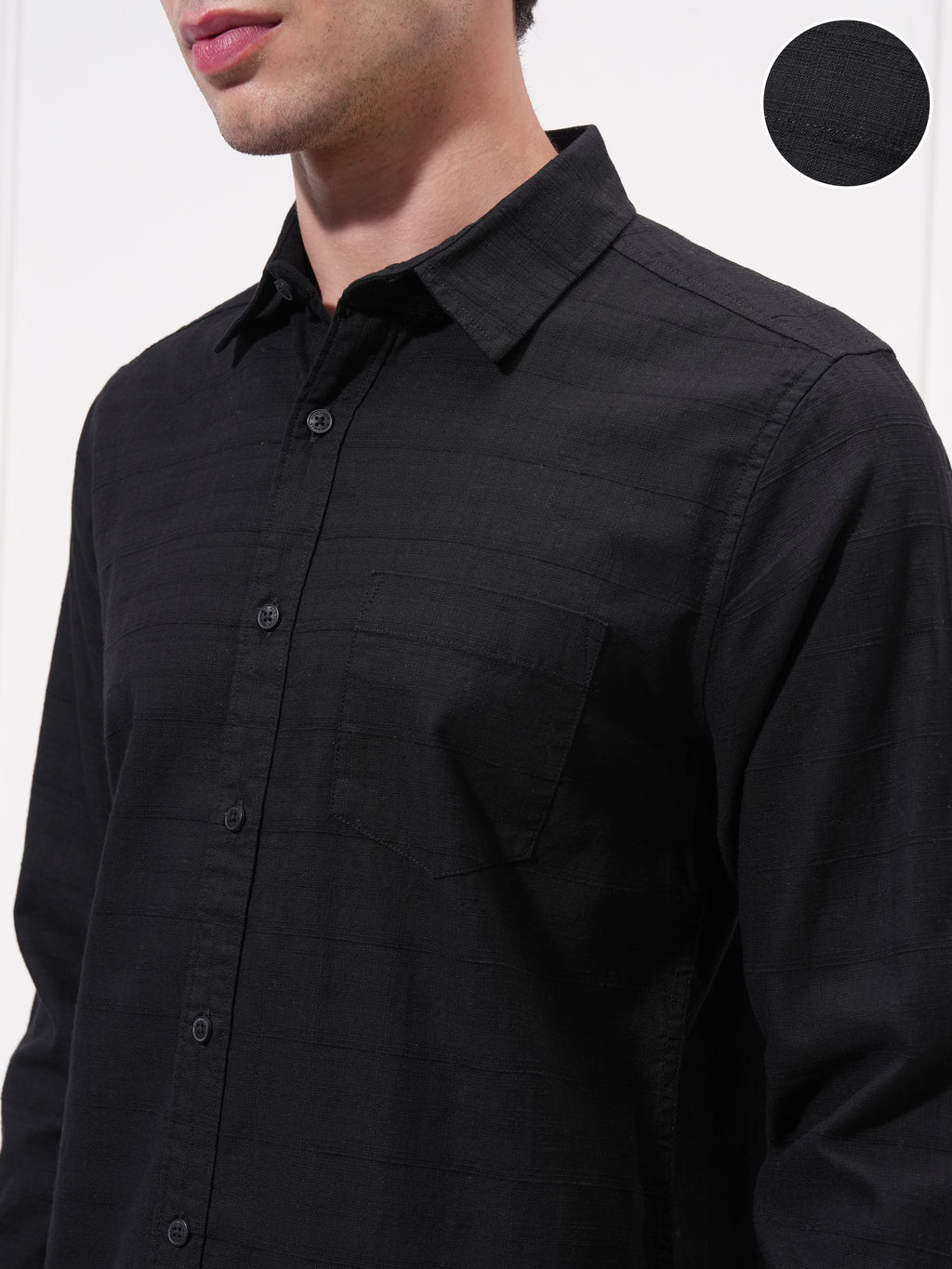 Highlander Men Black Self Design Slim Fit Casual Shirt - Black - Image 5