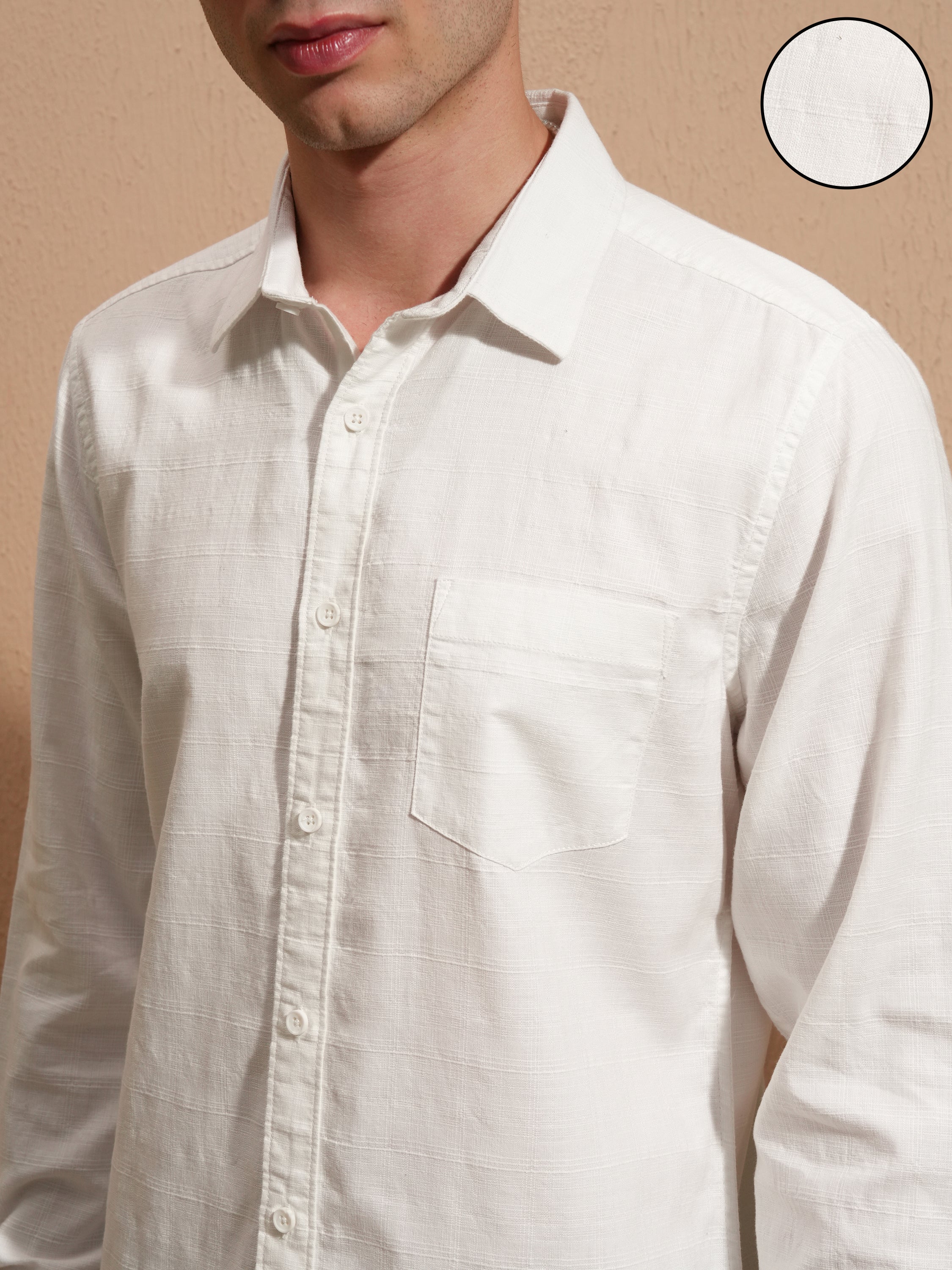 Highlander Men White Self Design Slim Fit Casual Shirt - White - Image 5