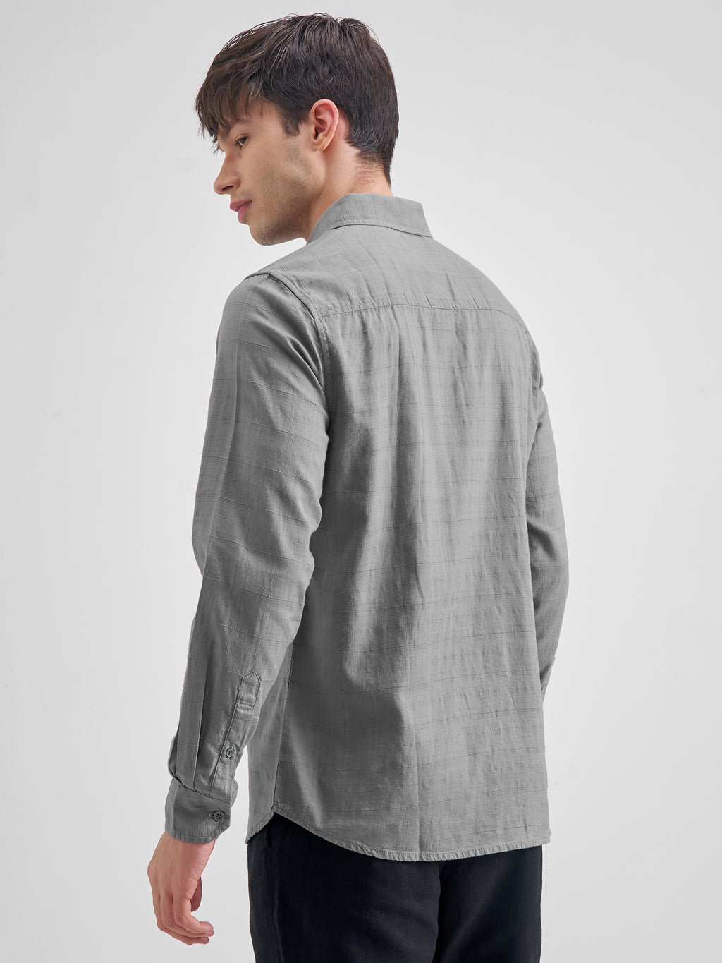 Highlander Men Grey Solid Slim Fit Casual Shirt - Grey - Image 3