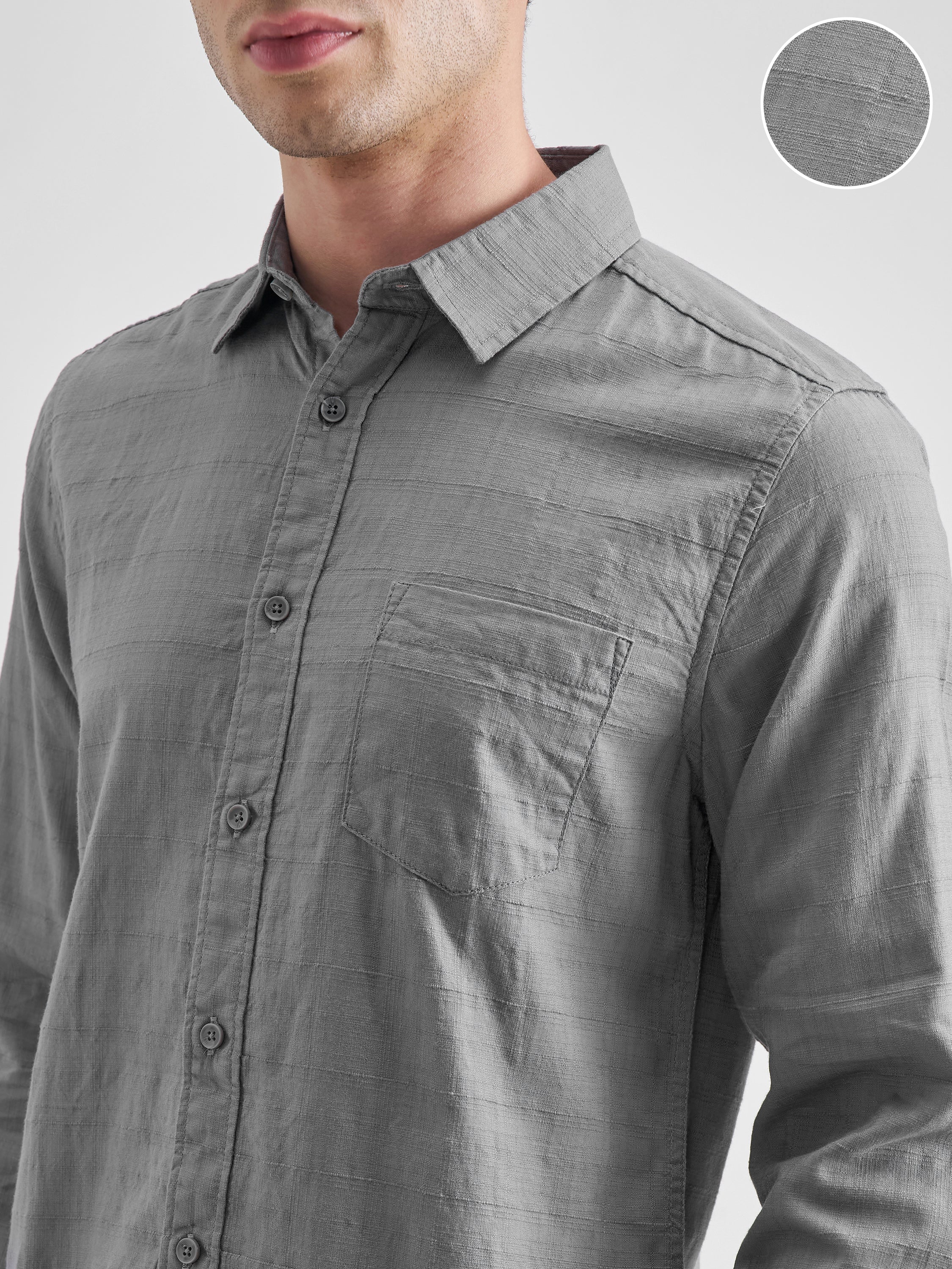 Highlander Men Grey Solid Slim Fit Casual Shirt - Grey - Image 5