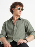 Highlander Men Green Self Design Slim Fit Casual Shirt - Green - Image 1