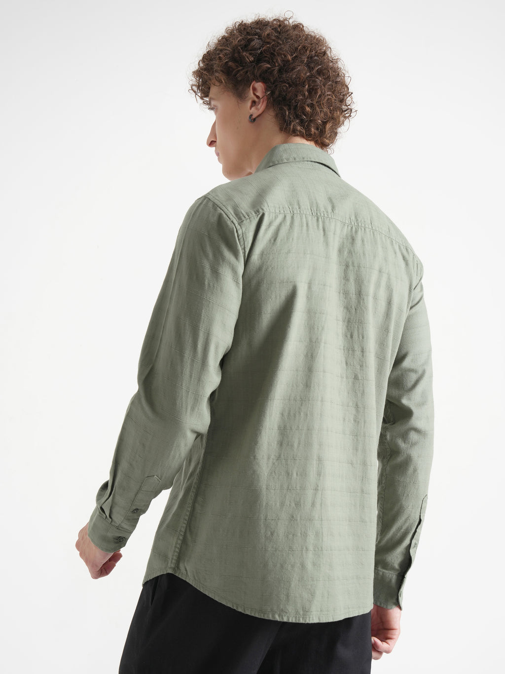 Highlander Men Green Self Design Slim Fit Casual Shirt - Green - Image 3