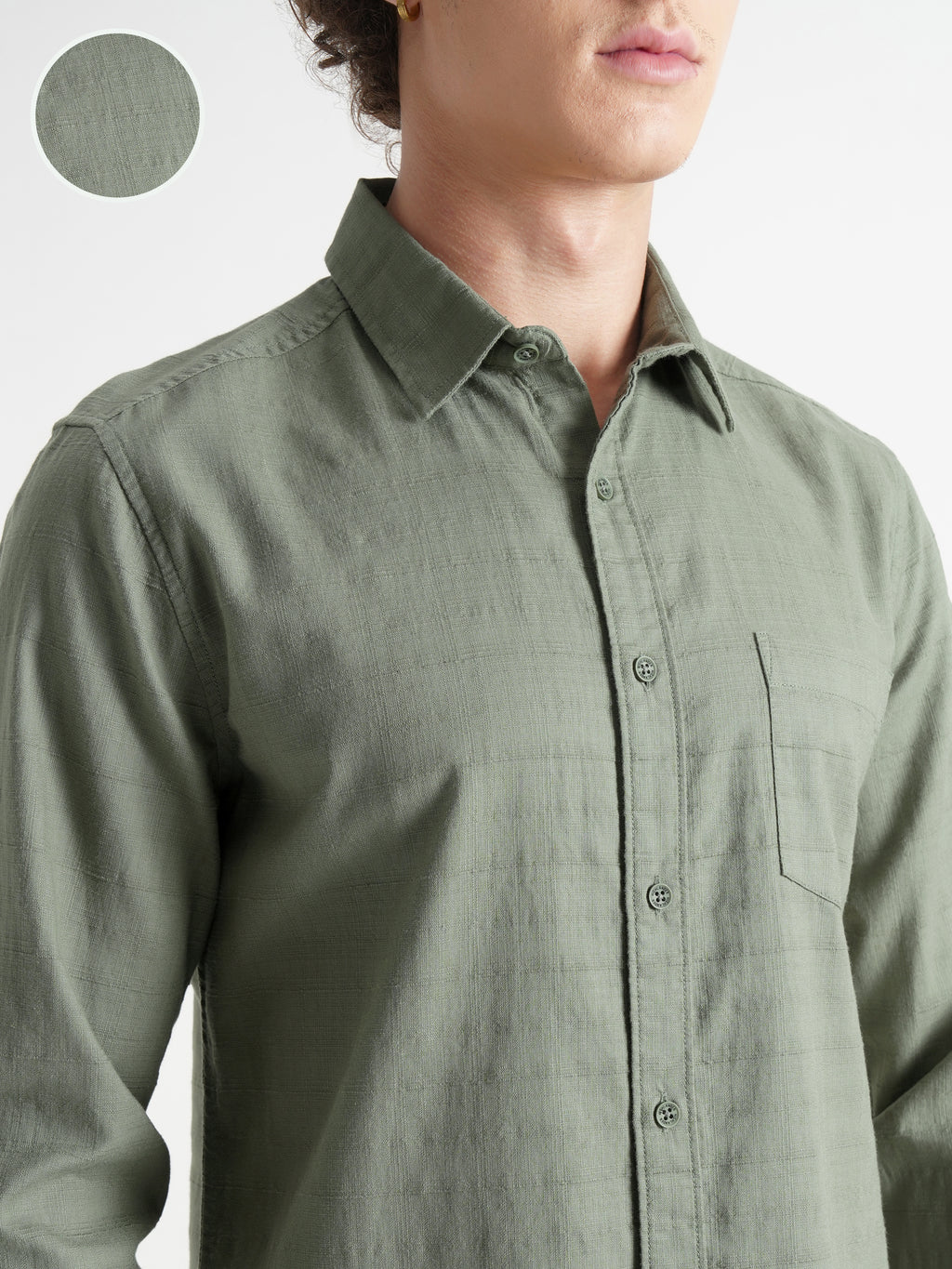 Highlander Men Green Self Design Slim Fit Casual Shirt - Green - Image 5