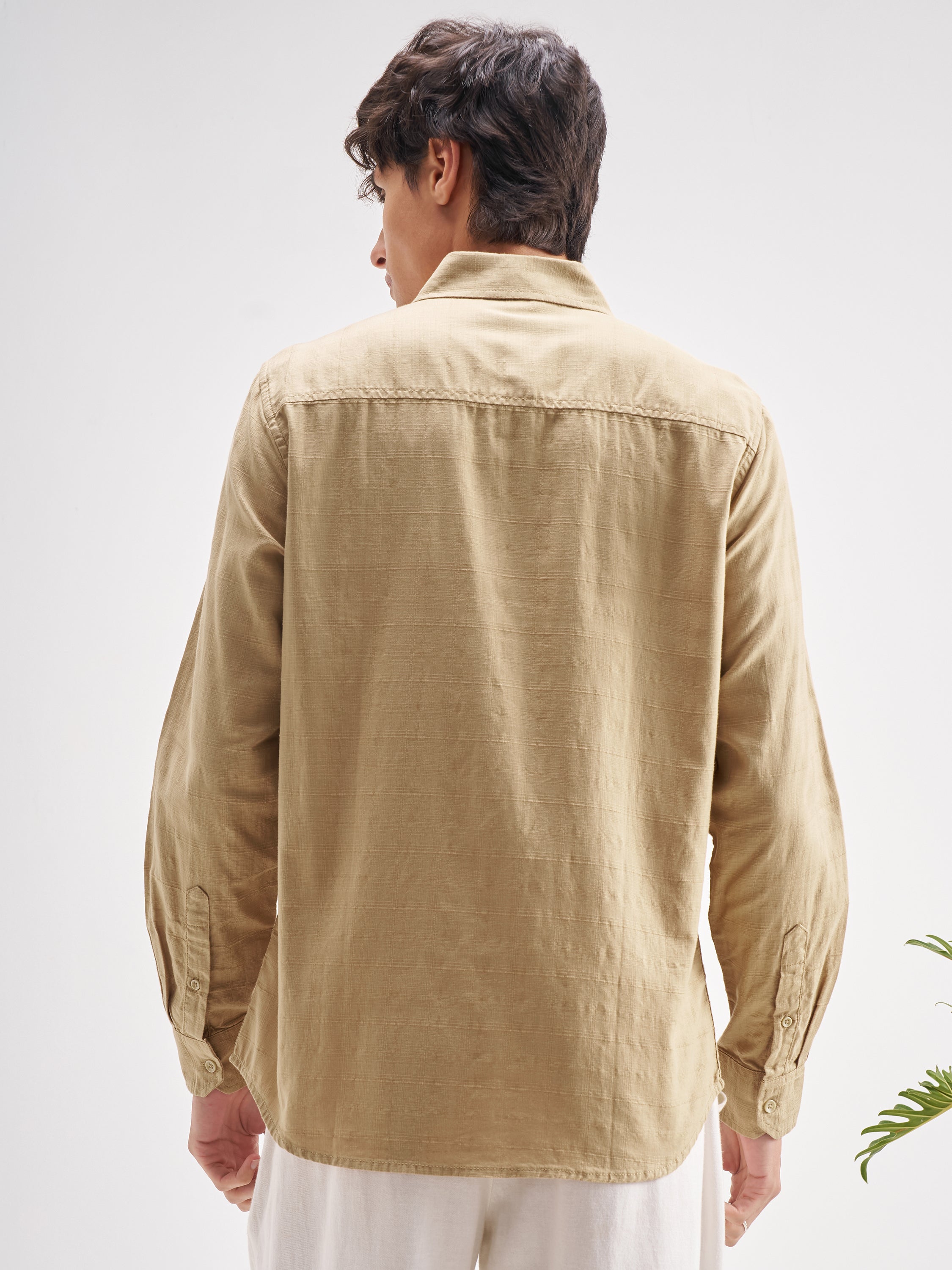 Highlander Men Beige Self Design Regular Fit Casual Shirt - Beige - Image 3