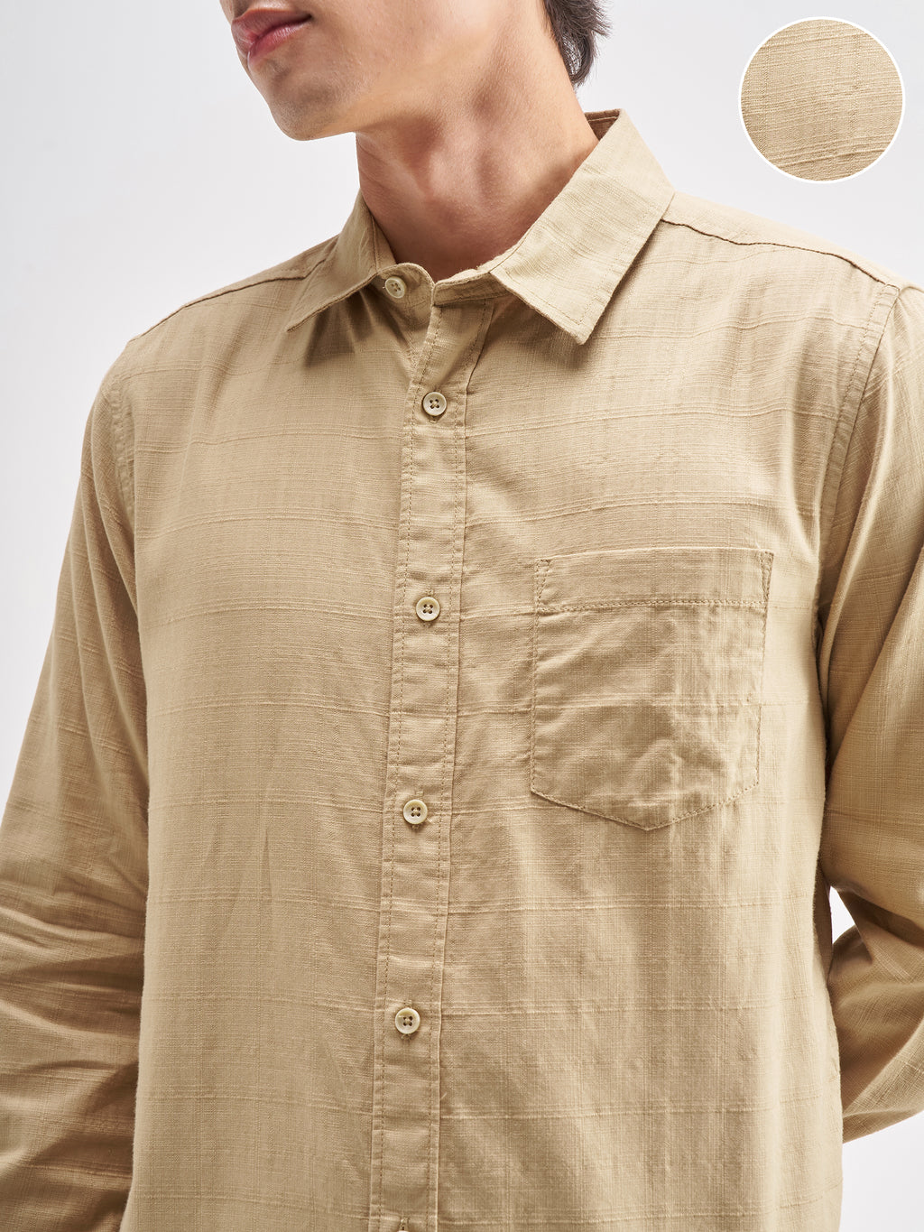Highlander Men Beige Self Design Regular Fit Casual Shirt - Beige - Image 5