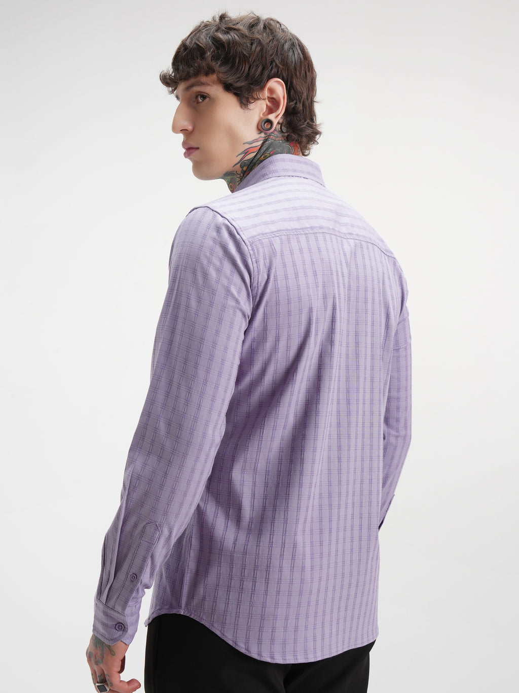Highlander Men Lavender Self Design Slim Fit Casual Shirt - Lavender - Image 3