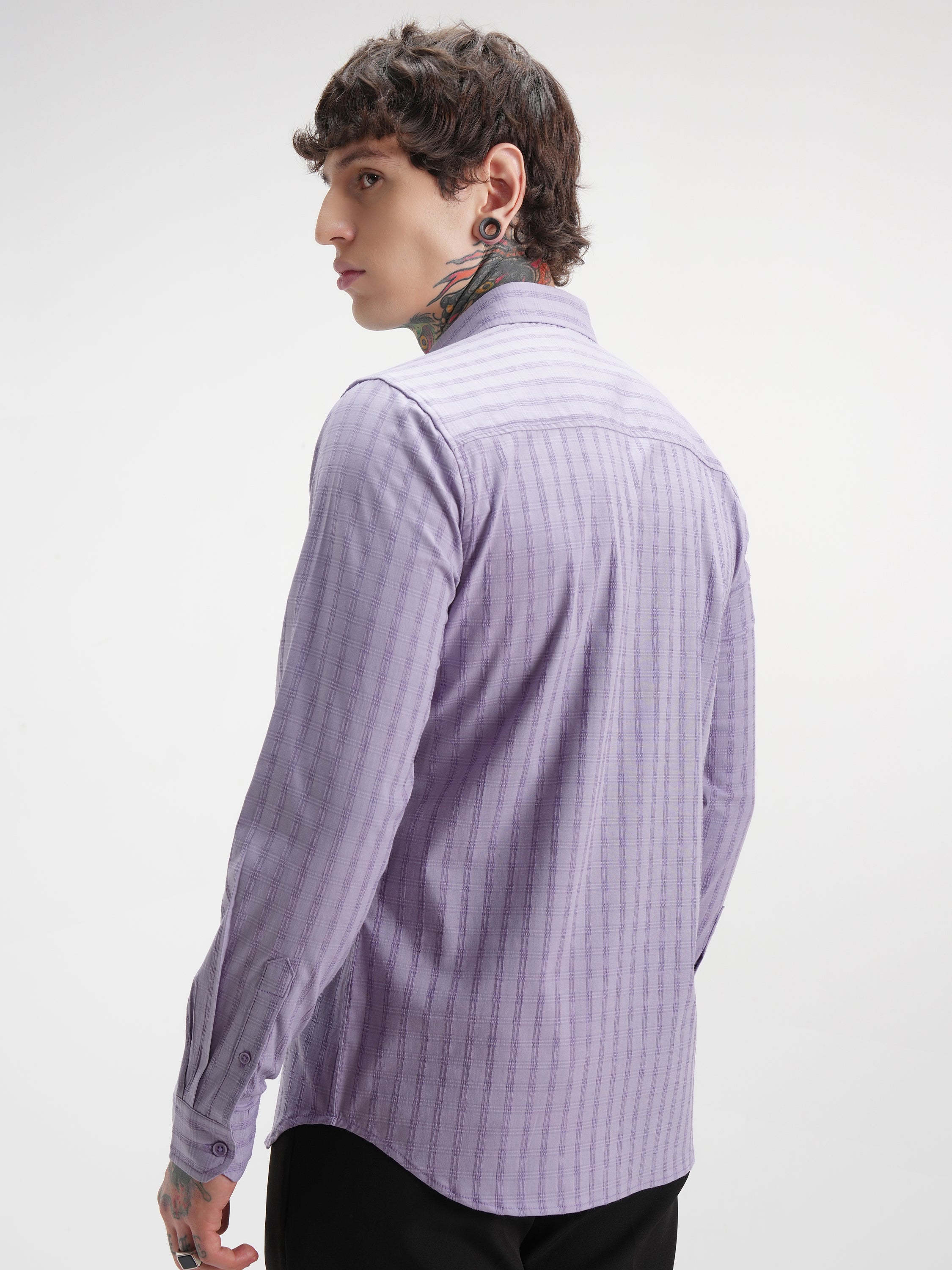 Highlander Men Lavender Self Design Slim Fit Casual Shirt - Lavender - Image 3
