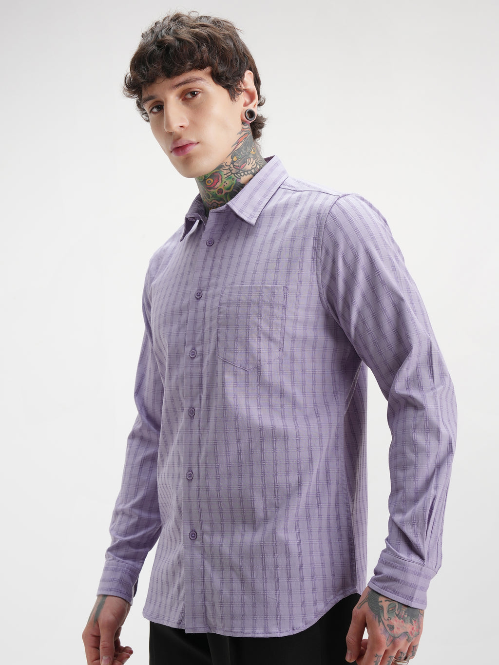 Highlander Men Lavender Self Design Slim Fit Casual Shirt - Lavender - Image 4