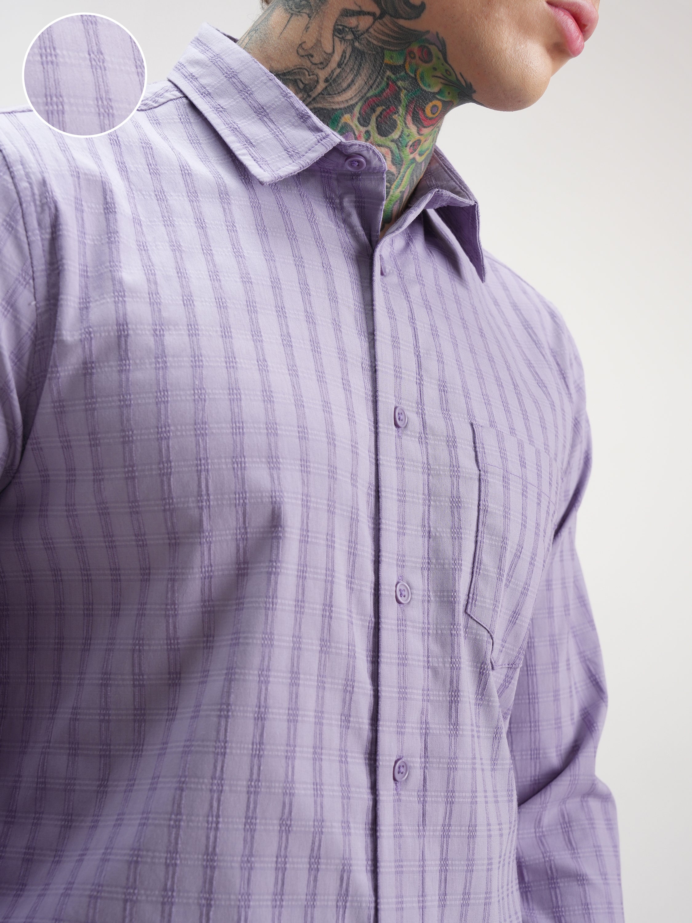 Highlander Men Lavender Self Design Slim Fit Casual Shirt - Lavender - Image 5