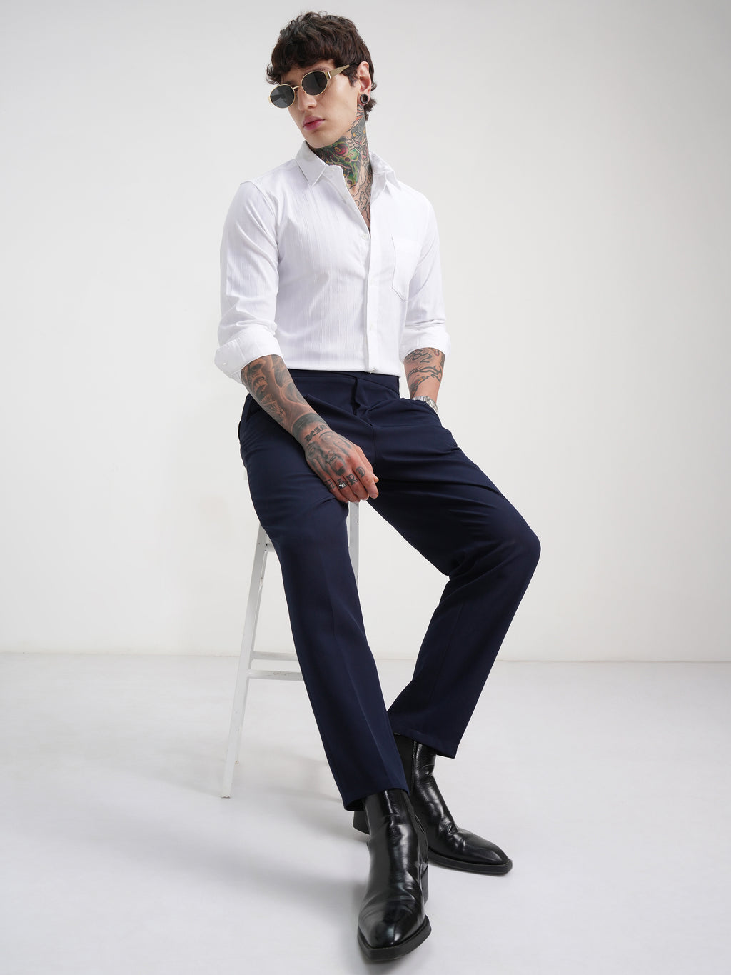 Highlander Men White Self Design Slim Fit Casual Shirt - White - Image 2