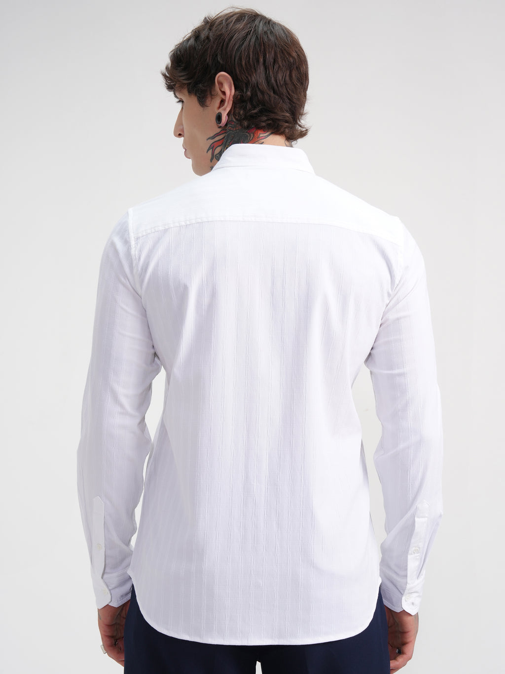 Highlander Men White Self Design Slim Fit Casual Shirt - White - Image 3